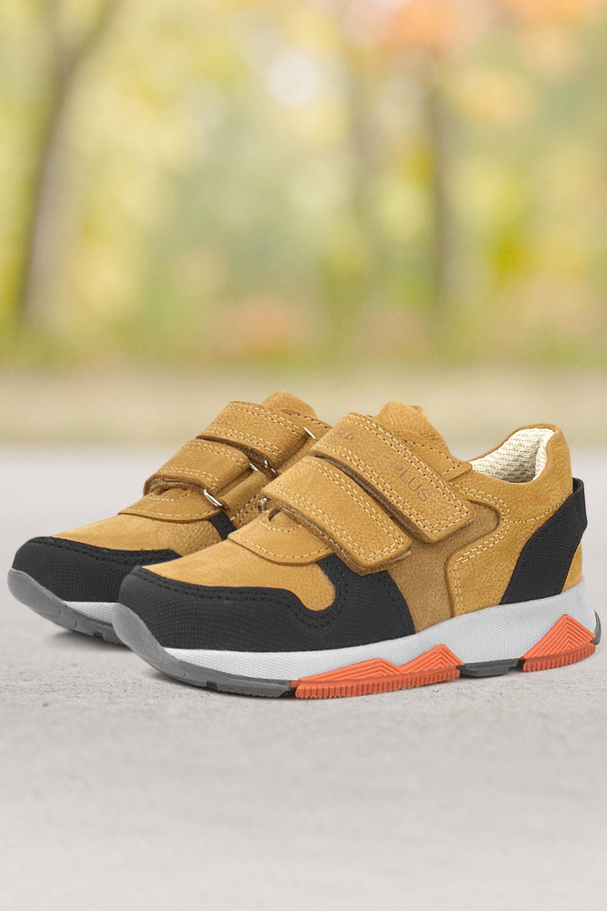 Rakerplus Genuine Leather Yellow Black Kids Sneakers Sports Shoes