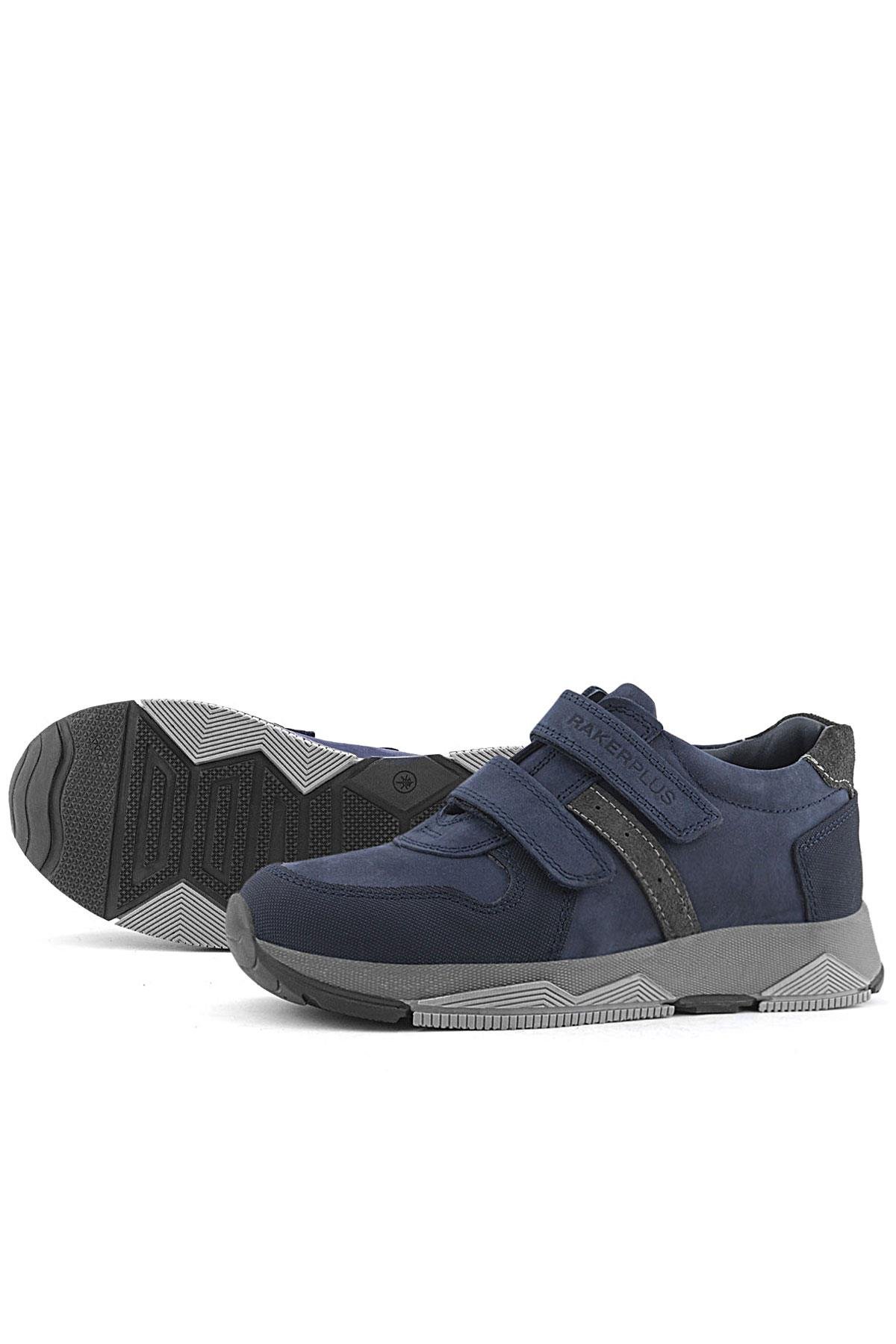 Rakerplus Hakiki Deri Lacivert Cırtlı Çocuk Spor Ayakkabı