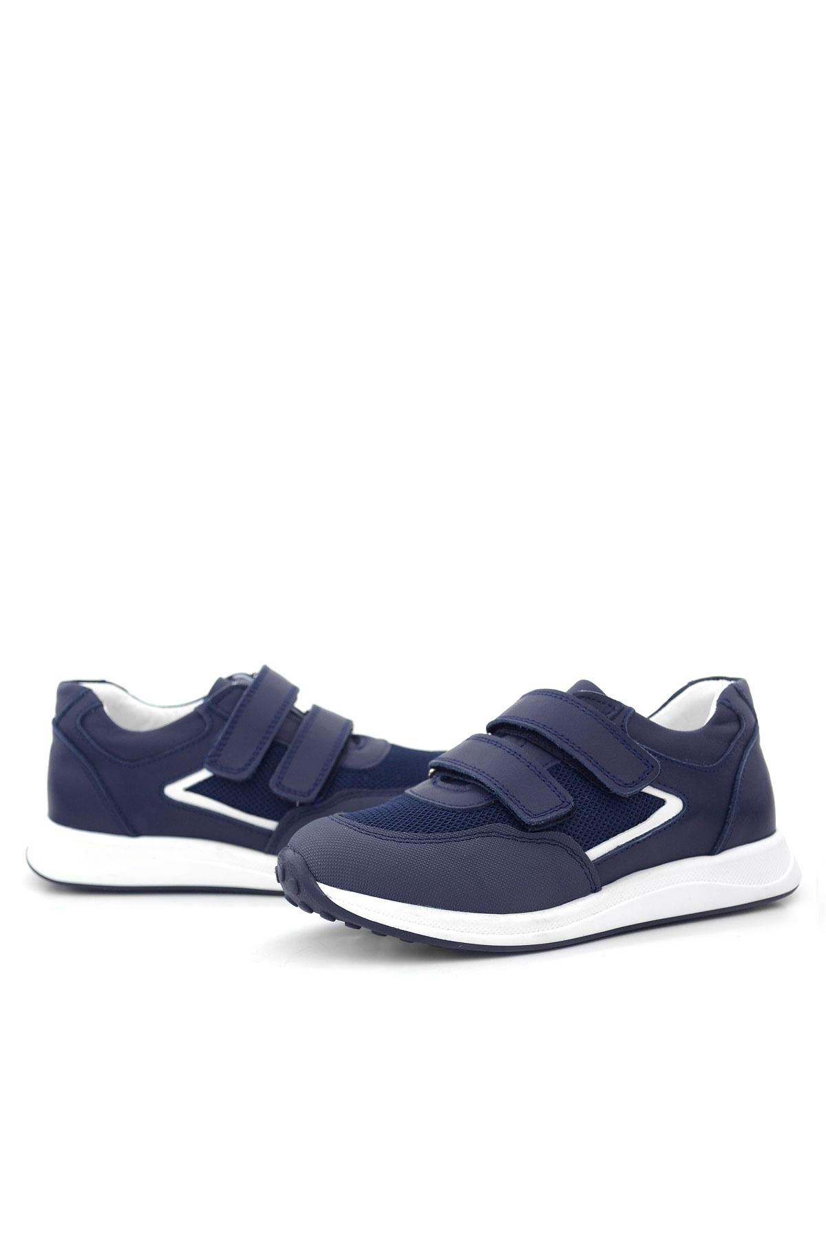 Hakiki Deri Lacivert Cırt Cırtlı Erkek Çocuk Günlük Spor Ayakkabı