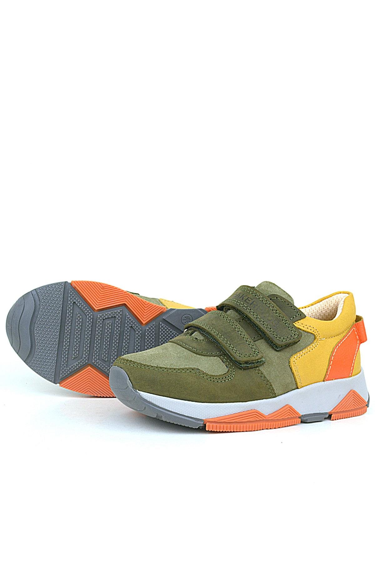 Rakerplus Genuine Leather Khaki Orange Yellow Kids Sneakers Sport Shoes