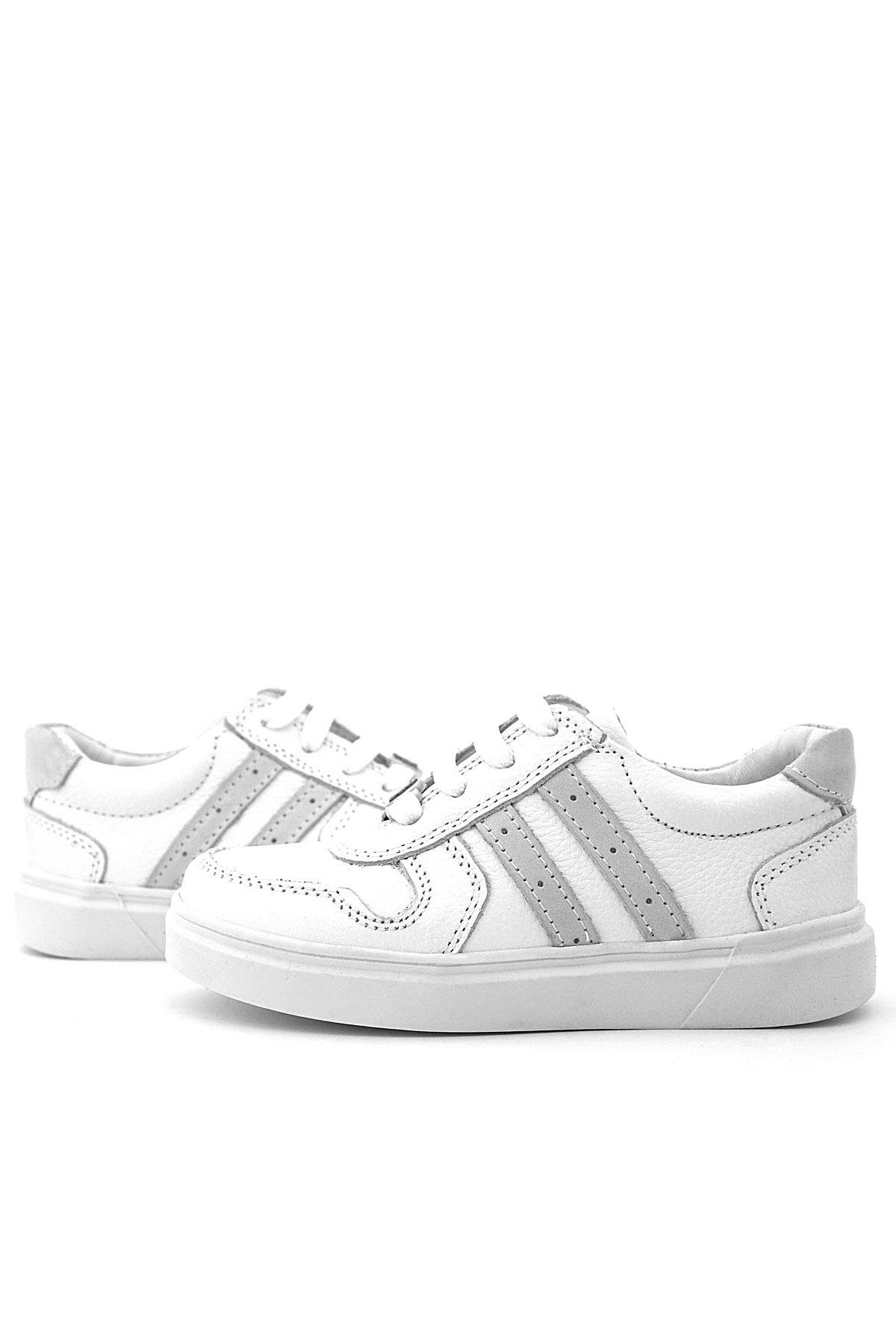 Rakerplus Hakiki Deri Beyaz Bağcıklı Fermuarlı Çocuk Sneaker Ayakkabı
