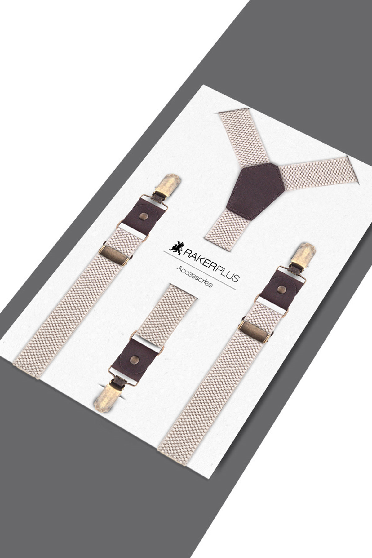 Rakerplus Ayarlanabilir Klipsli Bej Kahve Çocuk Kemer Pantolon Askısı