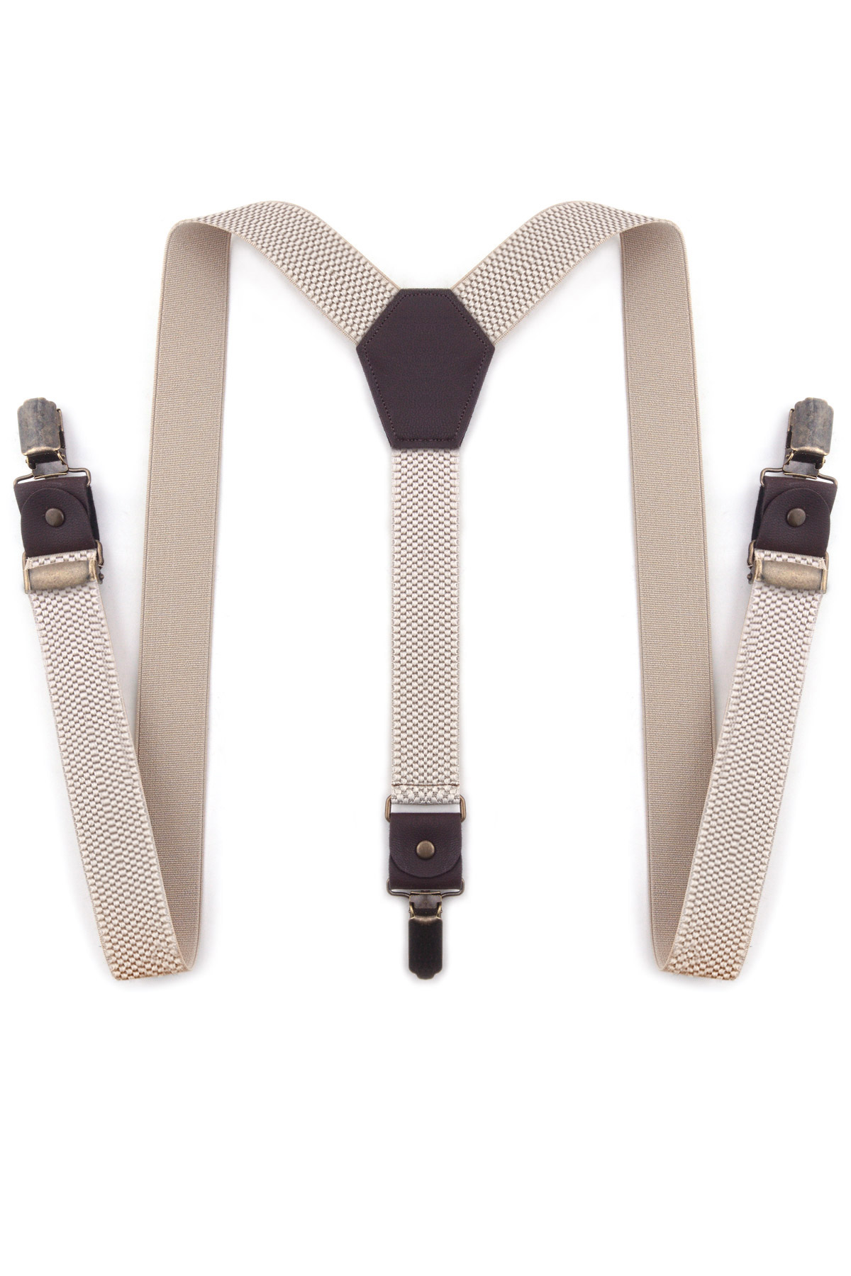 Rakerplus Ayarlanabilir Klipsli Bej Kahve Çocuk Kemer Pantolon Askısı