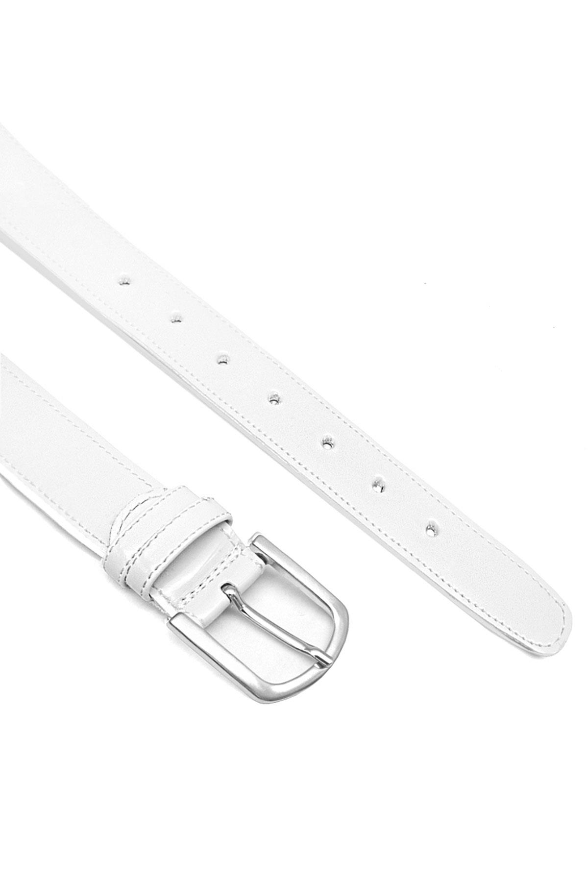 Rakerplus Beyaz Cilt 3 cm Erkek Çocuk Klasik Kemer 