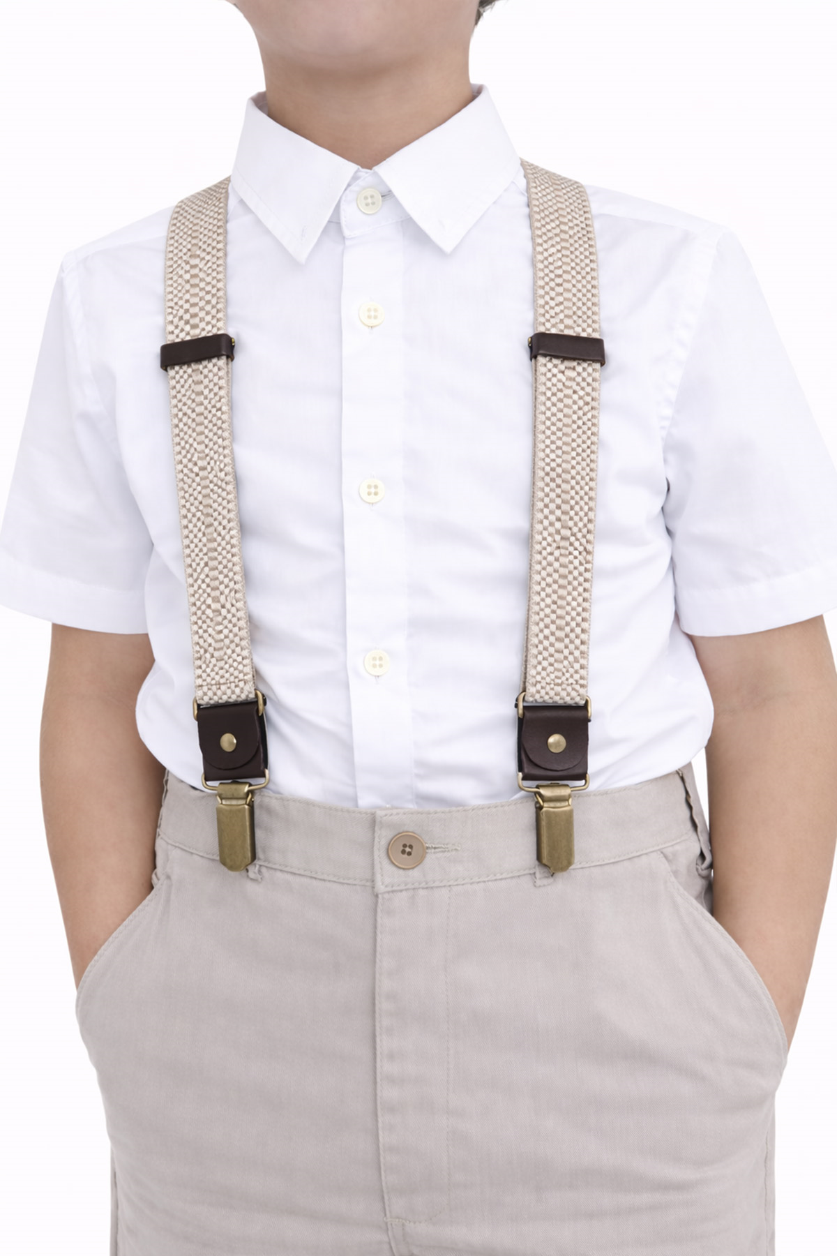 Rakerplus Ayarlanabilir Klipsli Bej Kahve Çocuk Kemer Pantolon Askısı