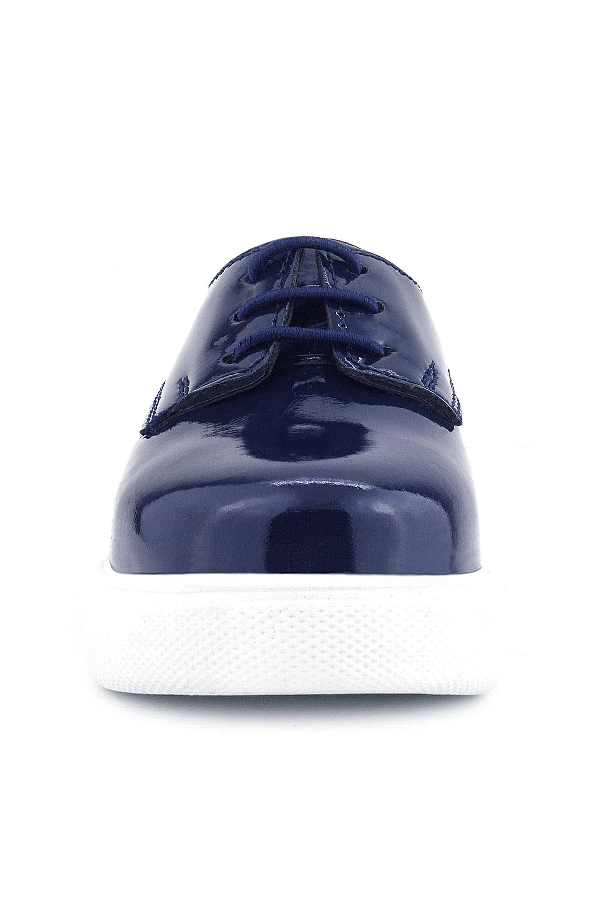 Rakerplus Derby Navy Blue Patient Leather White Sole Kids Classic Shoes