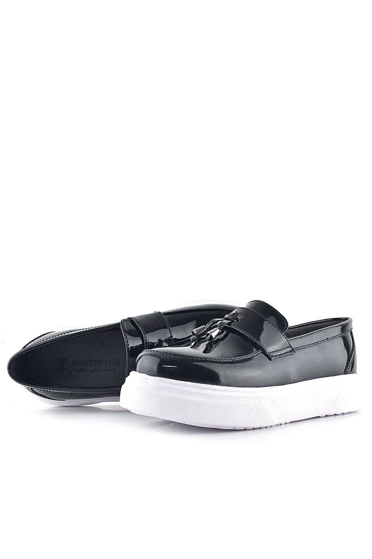 Rakerplus Siyah Rugan Beyaz Taban Loafer Klasik Çocuk Ayakkabısı