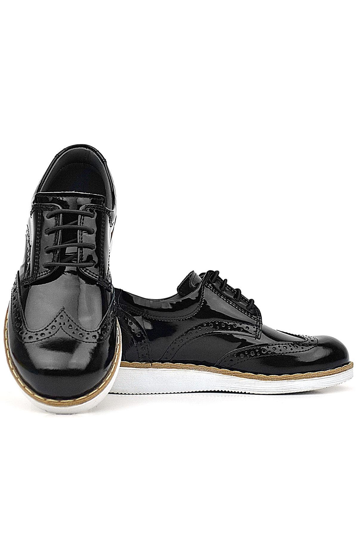 Rakerplus Hidra Siyah Rugan Beyaz Tabanlı Bağcıklı Erkek Çocuk Klasik Ayakkabı