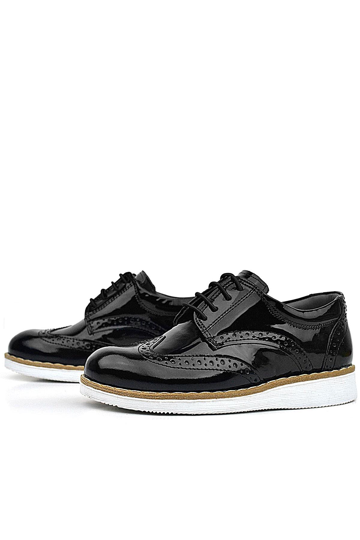 Rakerplus Hidra Siyah Rugan Beyaz Tabanlı Bağcıklı Erkek Çocuk Klasik Ayakkabı