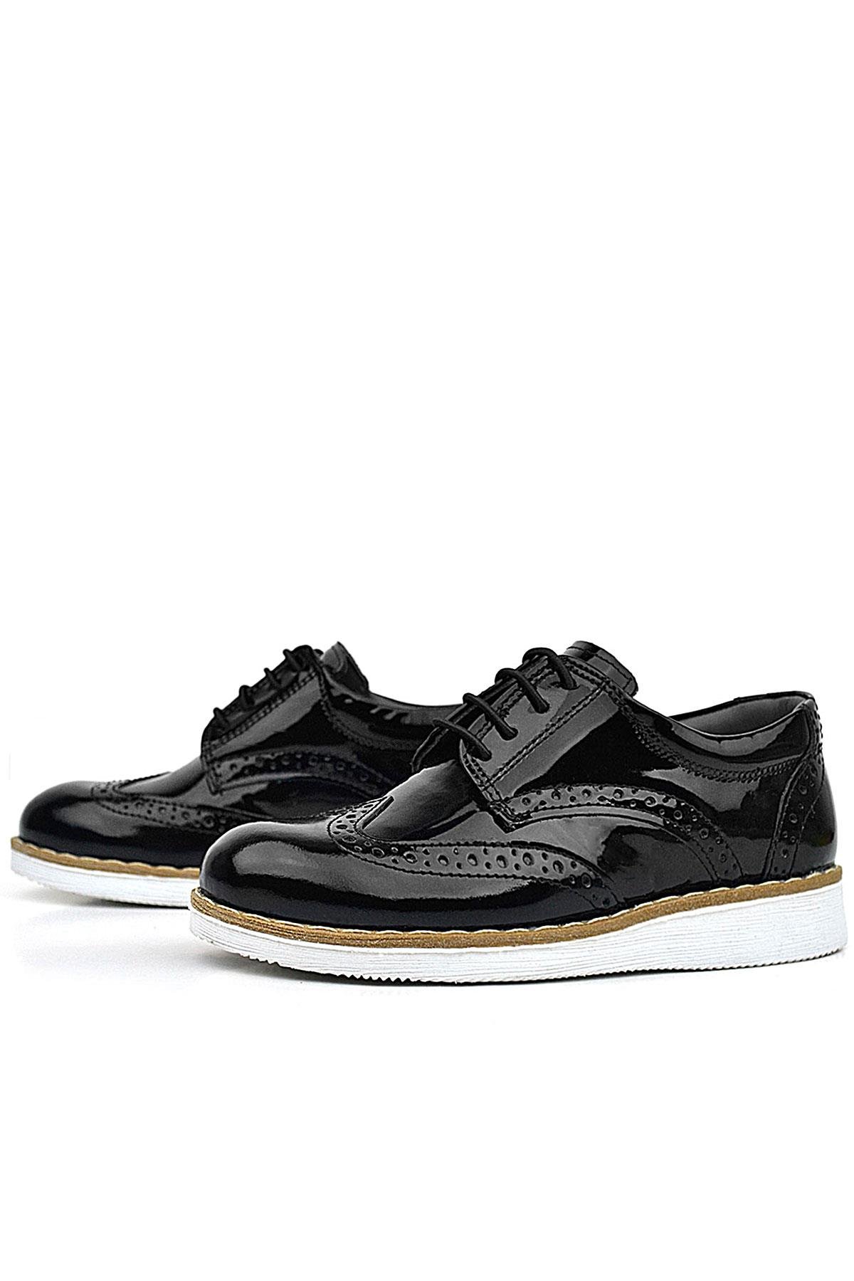 Rakerplus Hidra Siyah Rugan Beyaz Tabanlı Bağcıklı Erkek Çocuk Klasik Ayakkabı