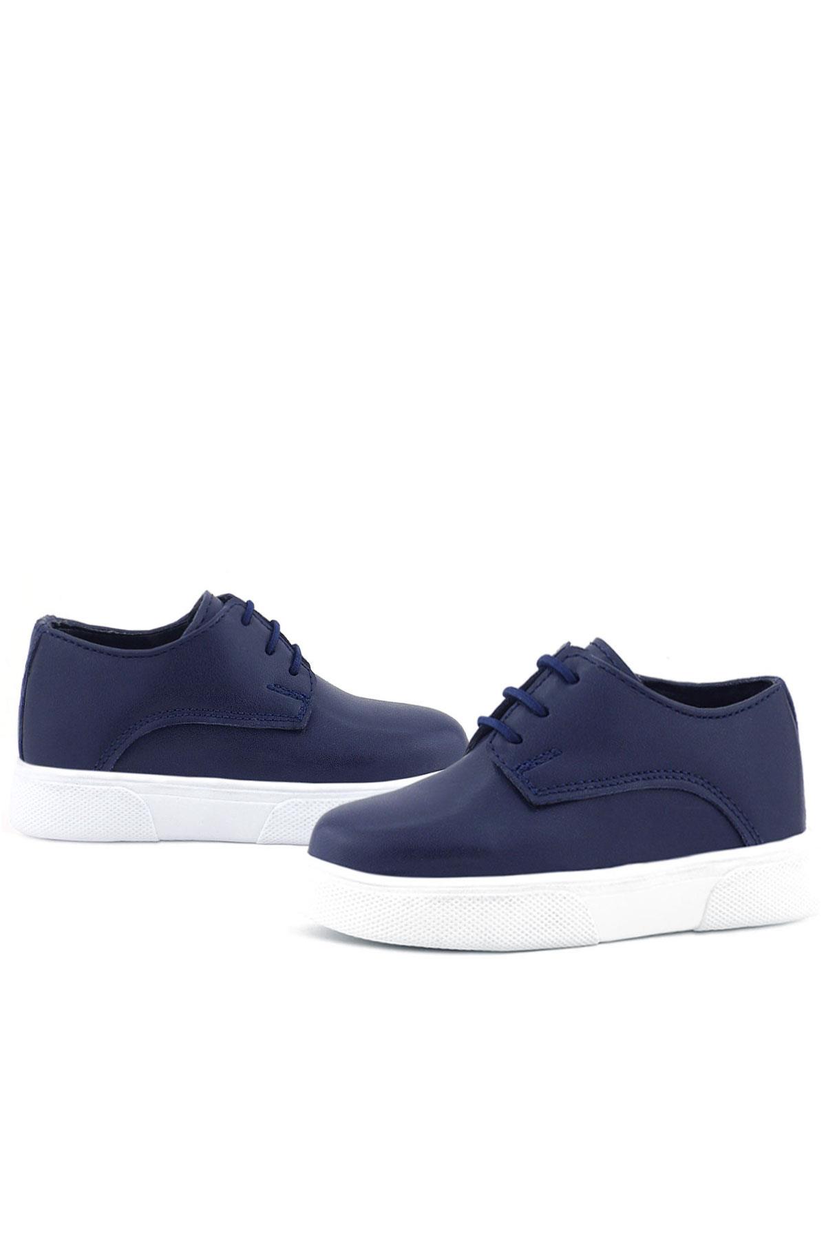 Rakerplus Derby Lacivert Mat Beyaz Taban Çocuk Klasik Ayakkabı
