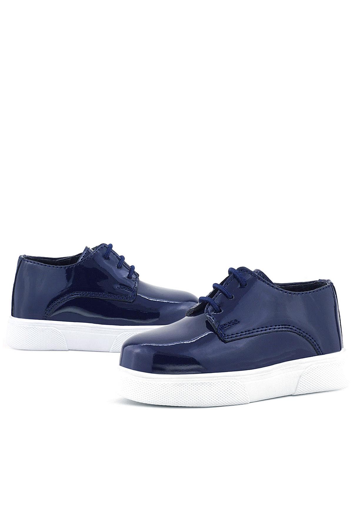 Rakerplus Derby Navy Blue Patient Leather White Sole Kids Classic Shoes