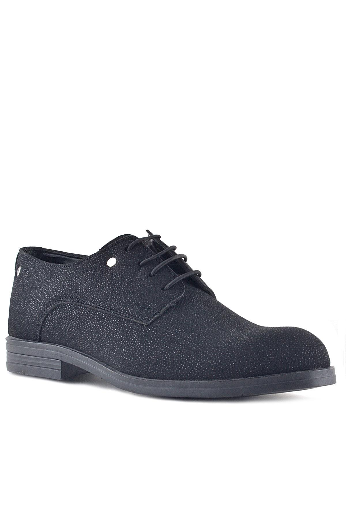 Rakerplus Siyah Simli Bağcıklı Metal Detaylı Klasik Çocuk Ayakkabı