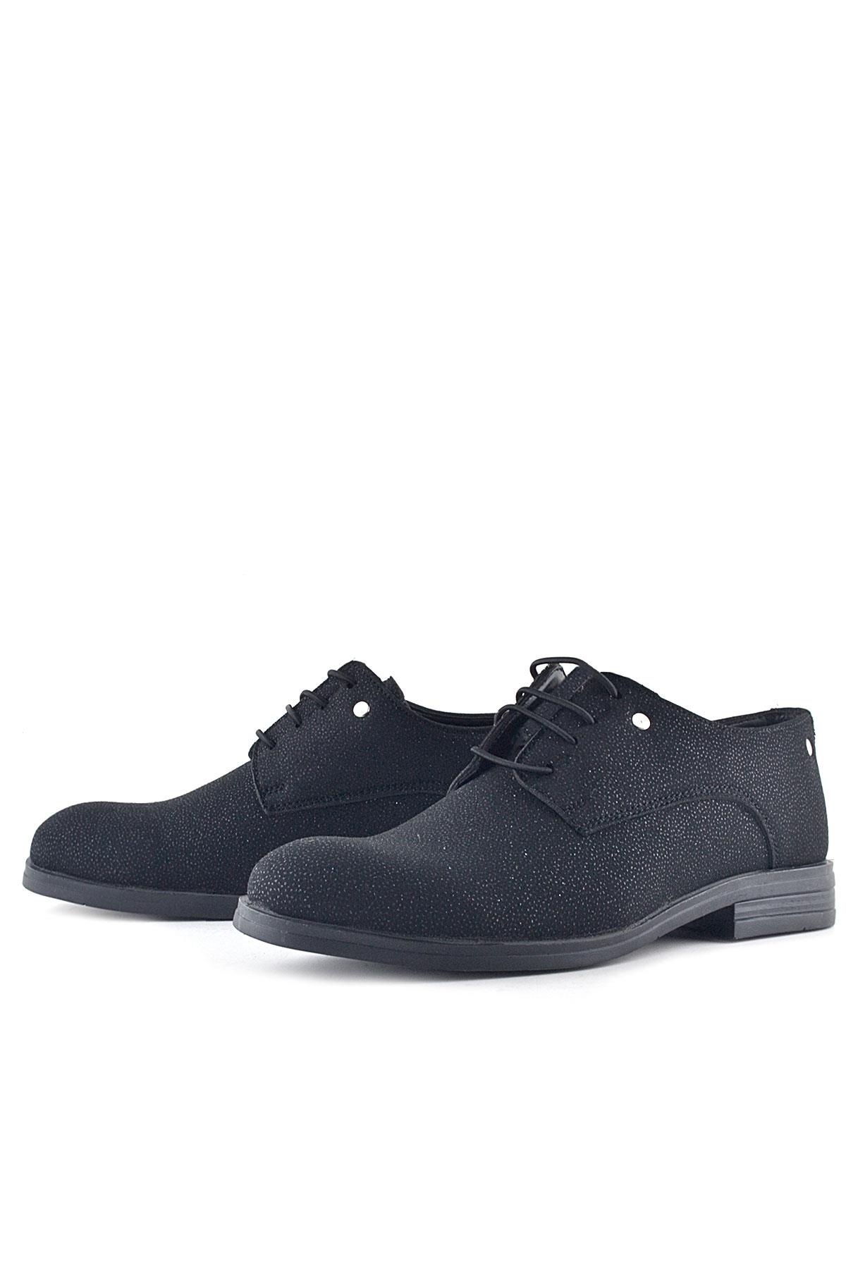 Rakerplus Siyah Simli Bağcıklı Metal Detaylı Klasik Çocuk Ayakkabı