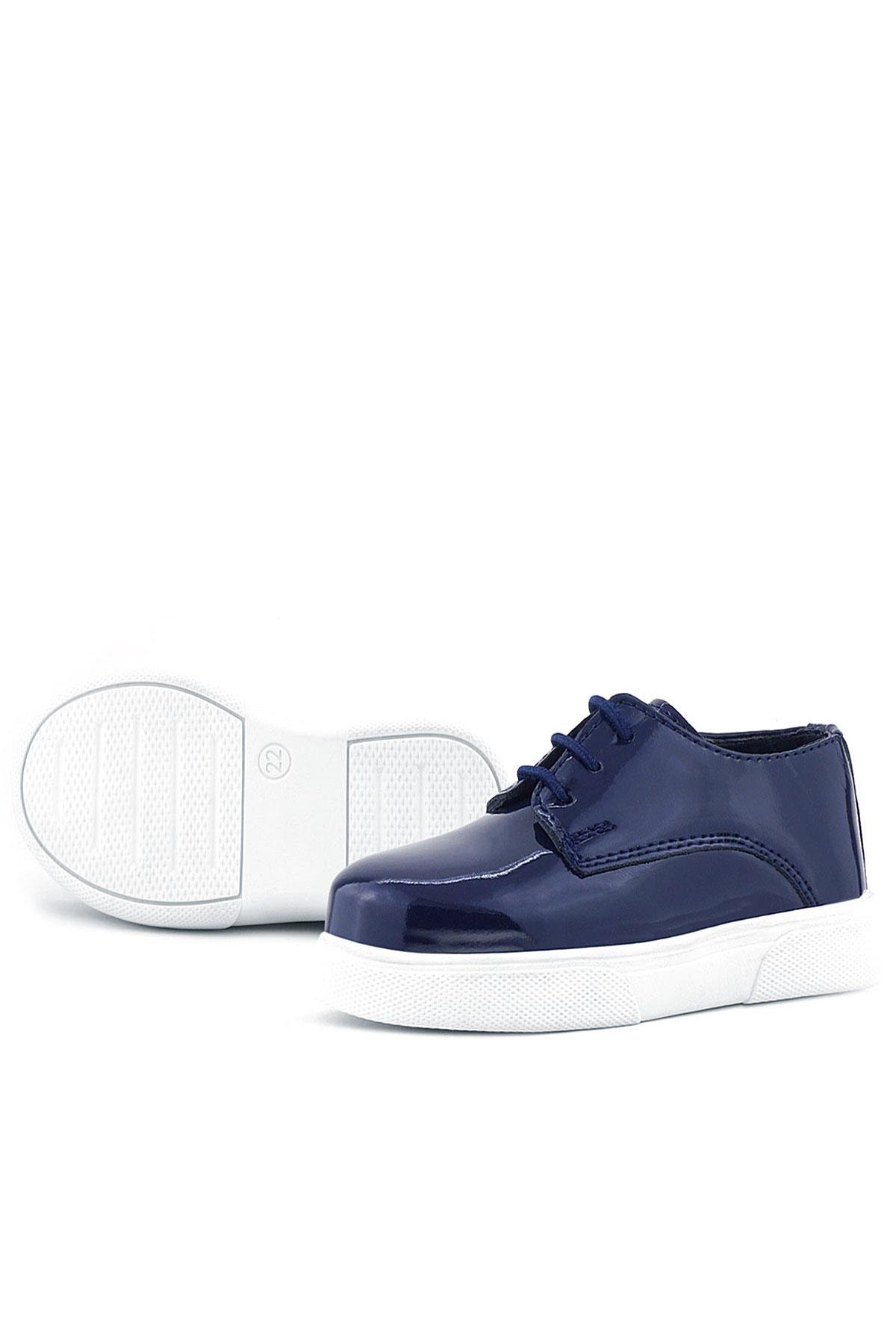 Rakerplus Derby Navy Blue Patient Leather White Sole Kids Classic Shoes