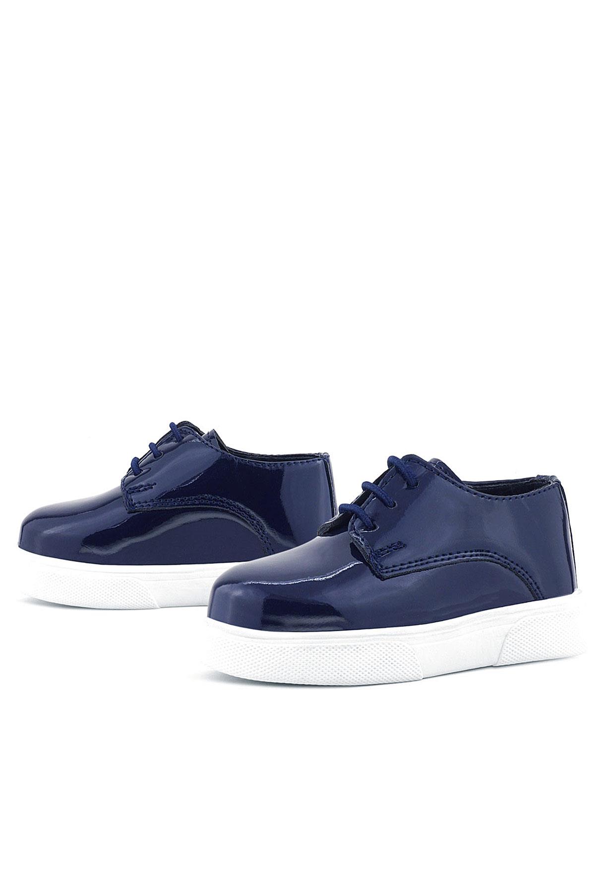 Rakerplus Derby Navy Blue Patient Leather White Sole Kids Classic Shoes