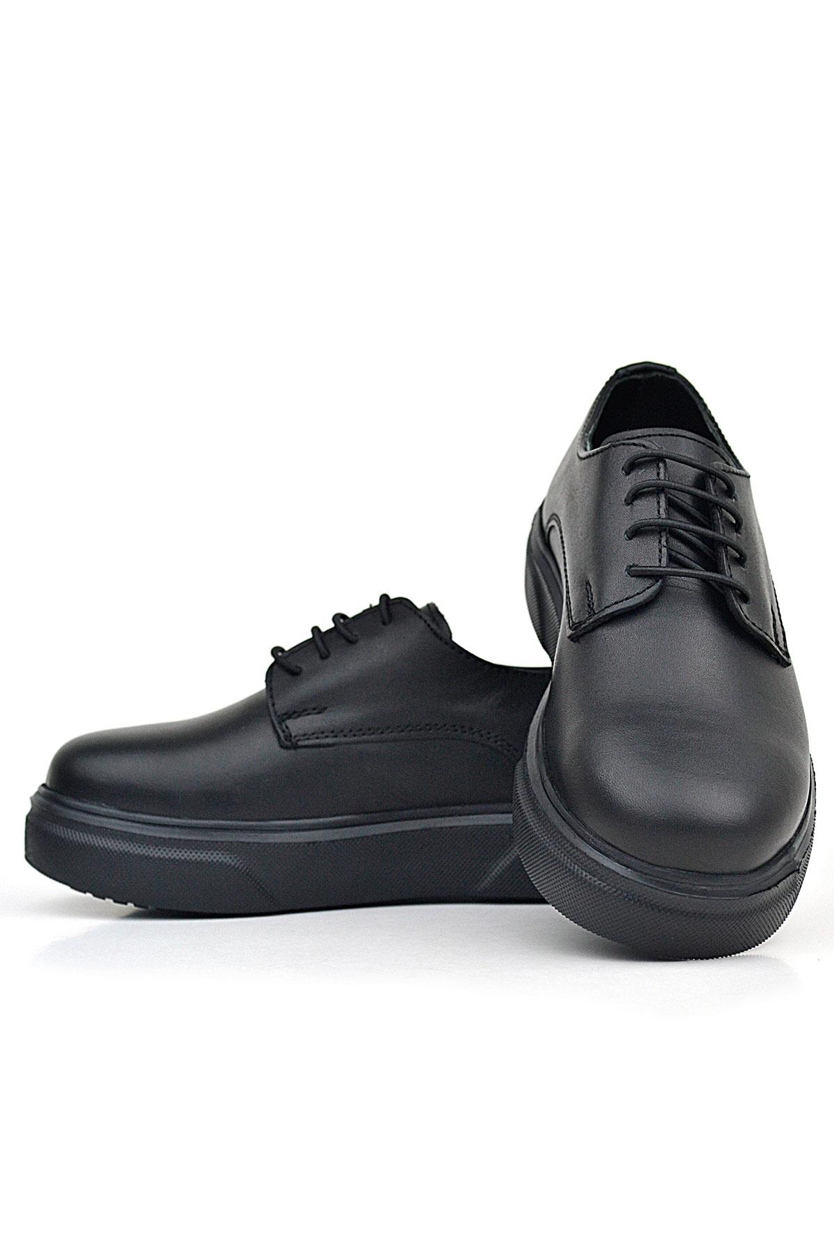 Rakerplus Derby Hakiki Deri Siyah Mat Yüksek Tabanlı Çocuk Klasik Ayakkabı