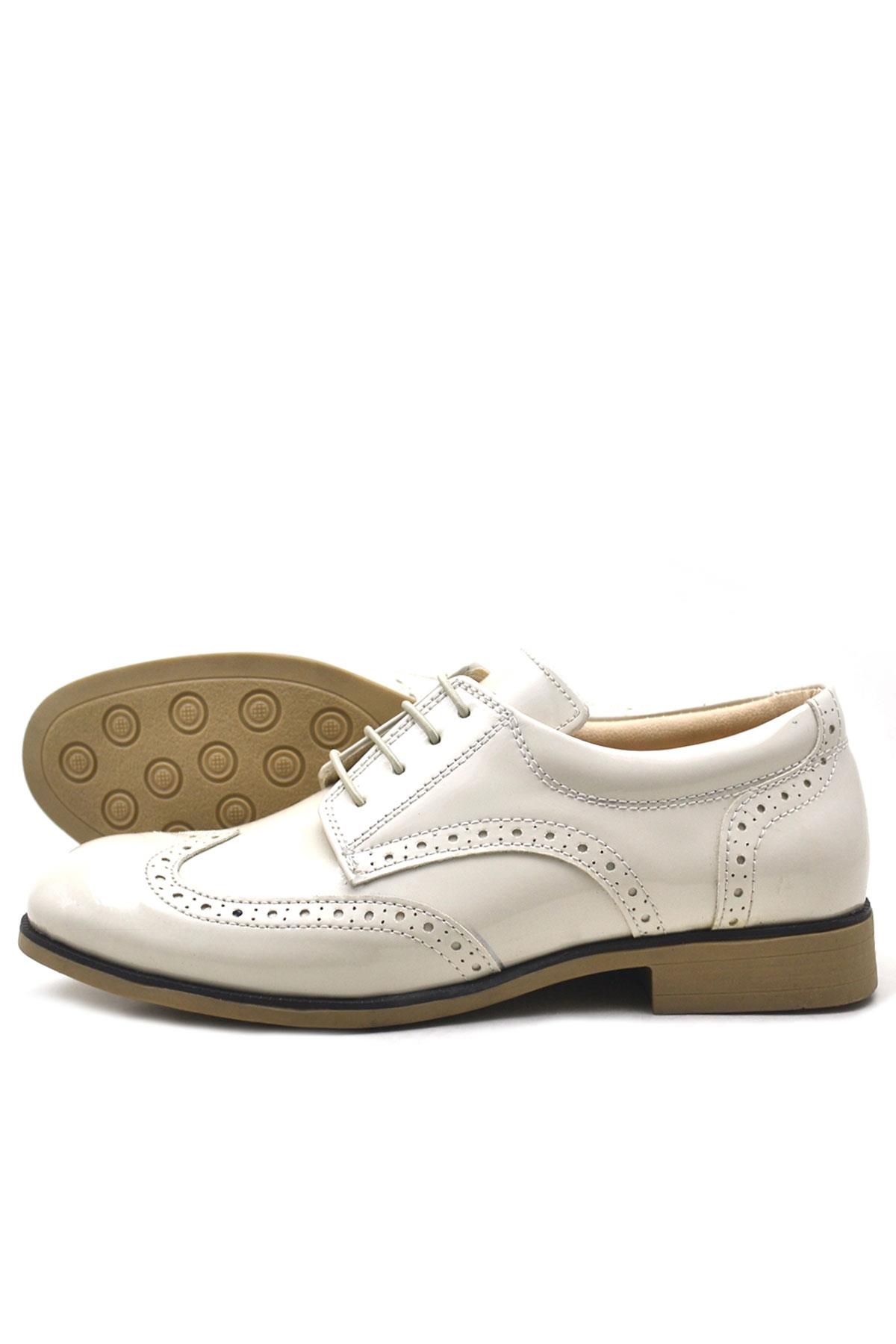 Rakerplus Titan Cream Lace up Patent Leather Church Young Men Shoes