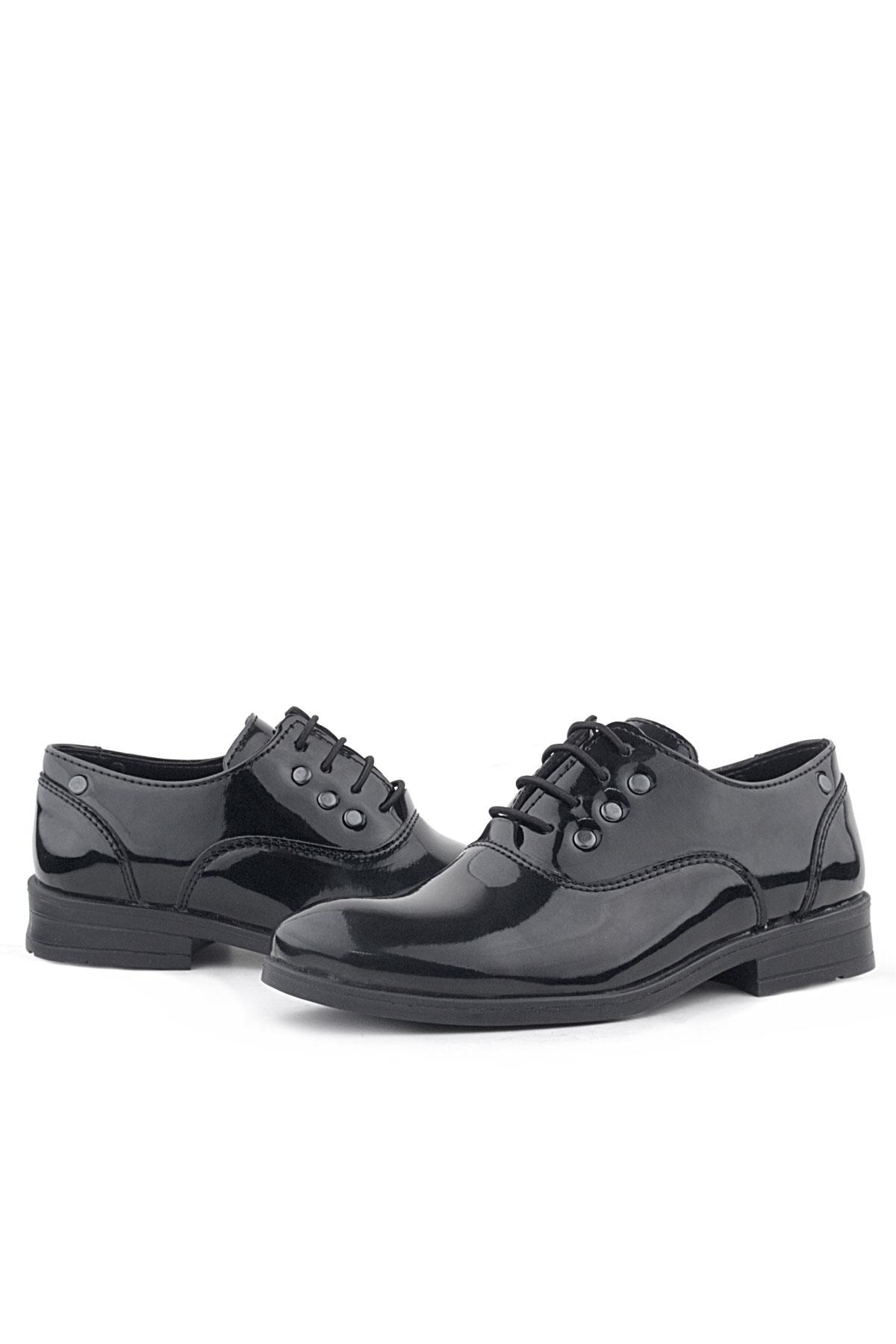 Rakerplus Smokin Siyah Rugan Bağcıklı Metal Detaylı Çocuk Klasik Ayakkabısı