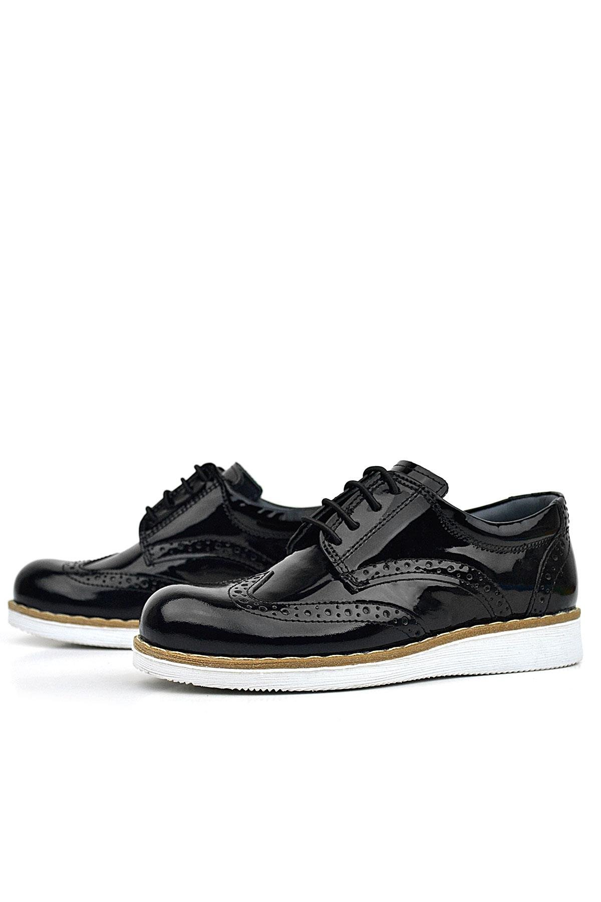 Rakerplus Hidra Hakiki Deri Siyah Rugan Bağcıklı Erkek Çocuk Klasik Ayakkabı