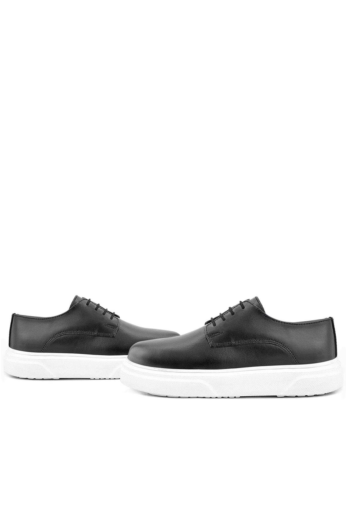 Rakerplus Derby Hakiki Deri Siyah Beyaz Tabanlı Çocuk Klasik Ayakkabı