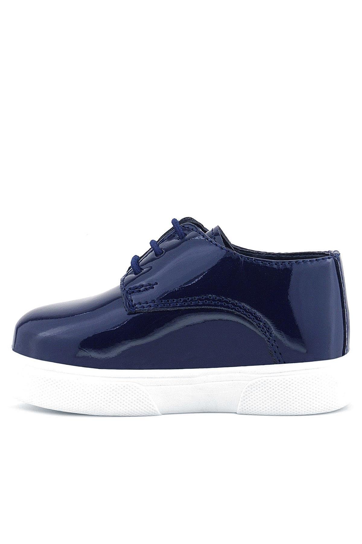 Rakerplus Derby Navy Blue Patient Leather White Sole Kids Classic Shoes