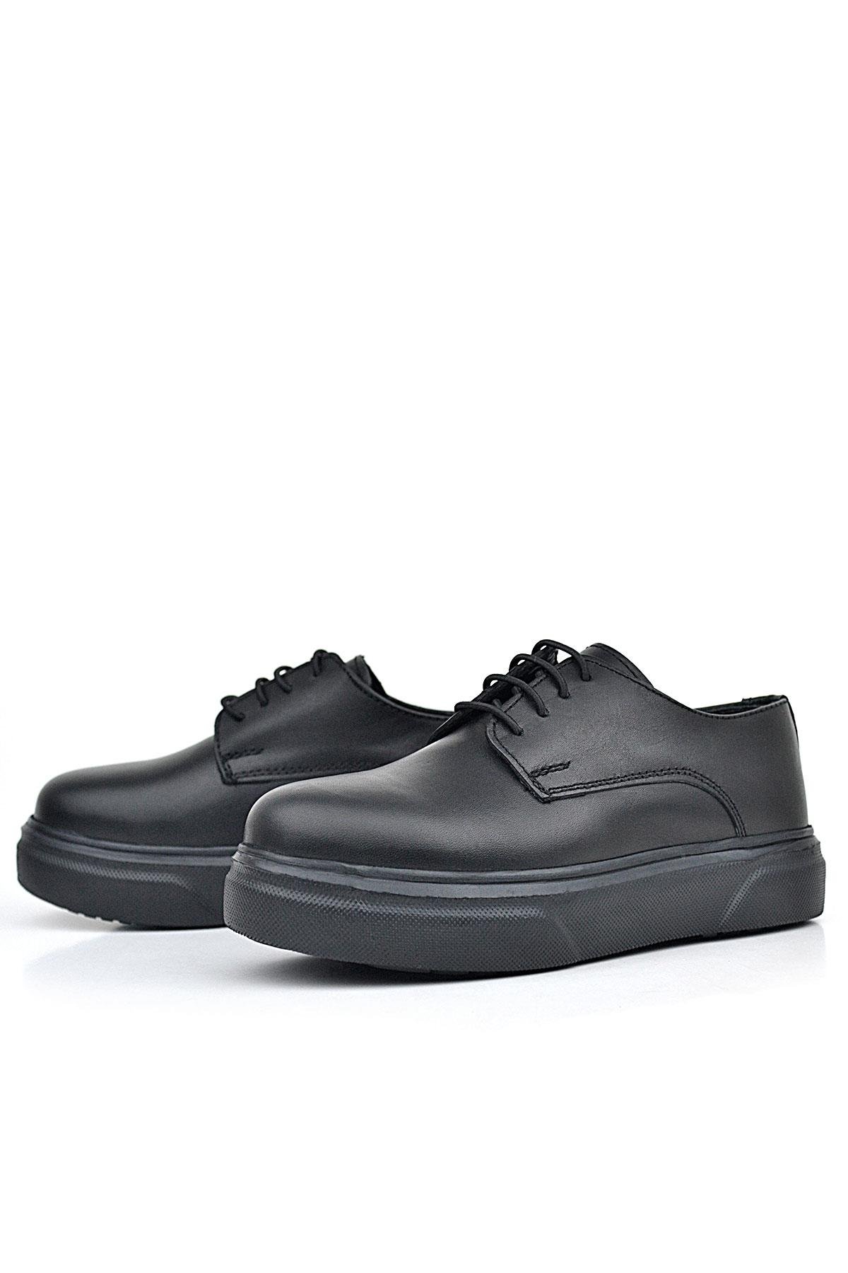 Rakerplus Derby Hakiki Deri Siyah Mat Yüksek Tabanlı Çocuk Klasik Ayakkabı