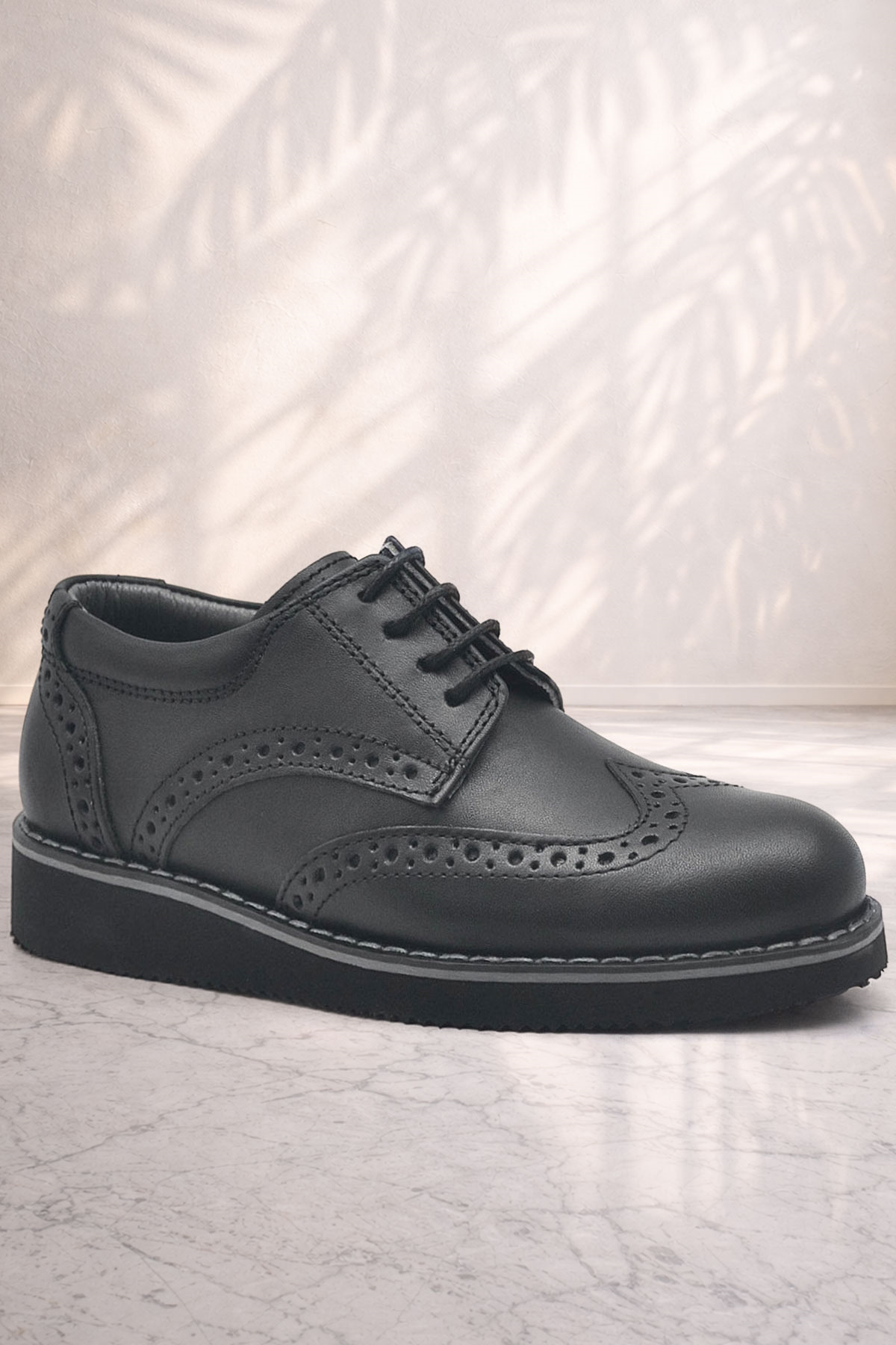 Rakerplus Hakiki Deri Bağcıklı Siyah Erkek Çocuk Klasik Okul Ayakkabı