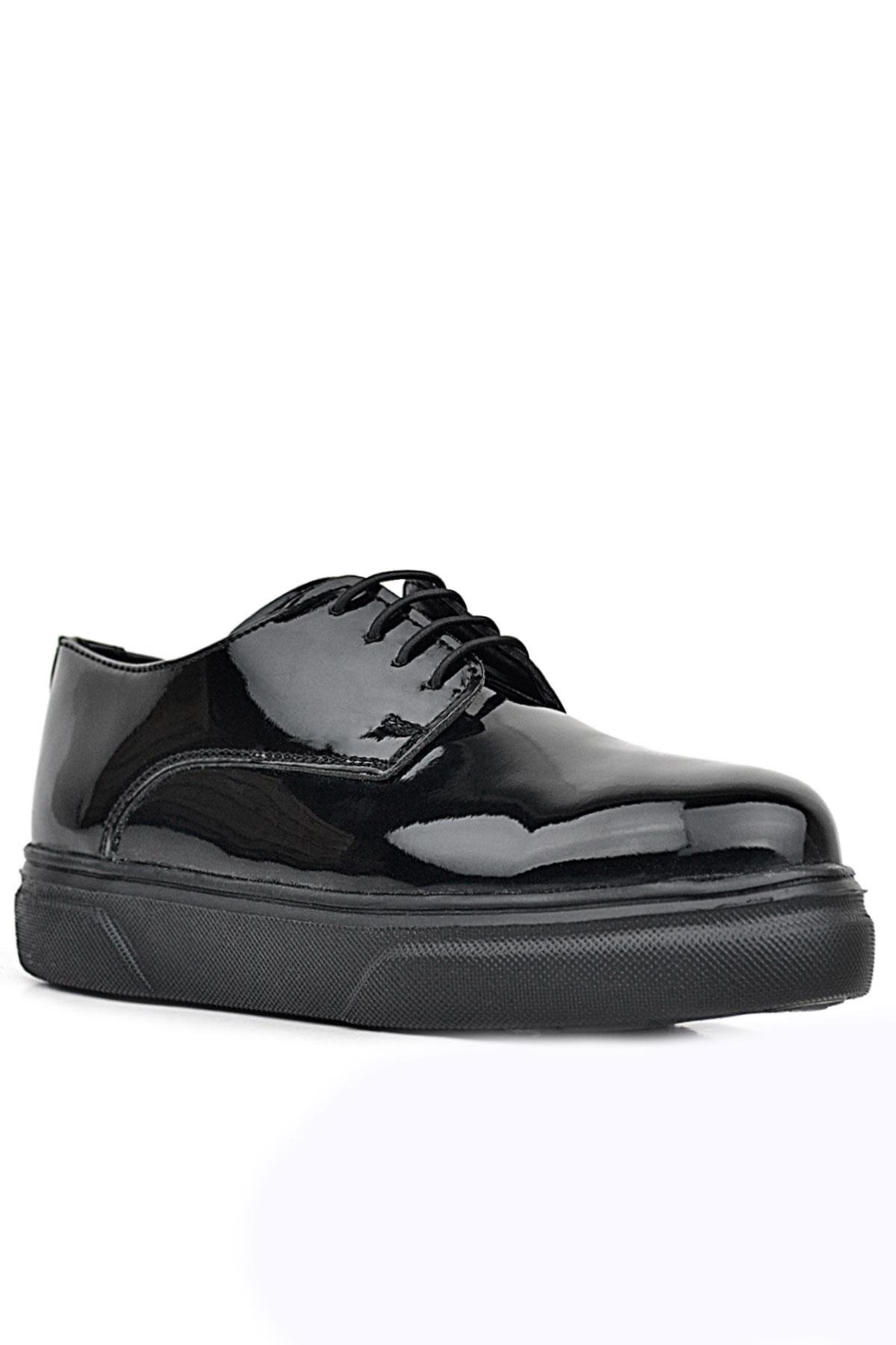 Rakerplus Derby Hakiki Deri Siyah Rugan Siyah Taban Çocuk Klasik Ayakkabı