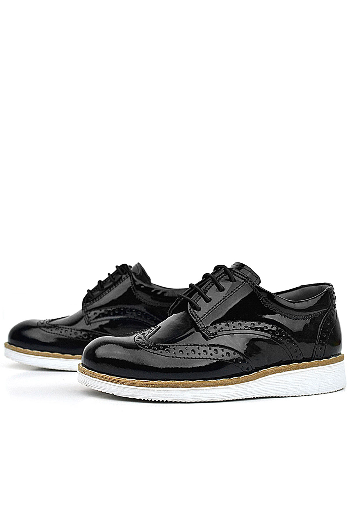 Rakerplus Hidra Siyah Rugan Beyaz Tabanlı Bağcıklı Erkek Çocuk Klasik Ayakkabı