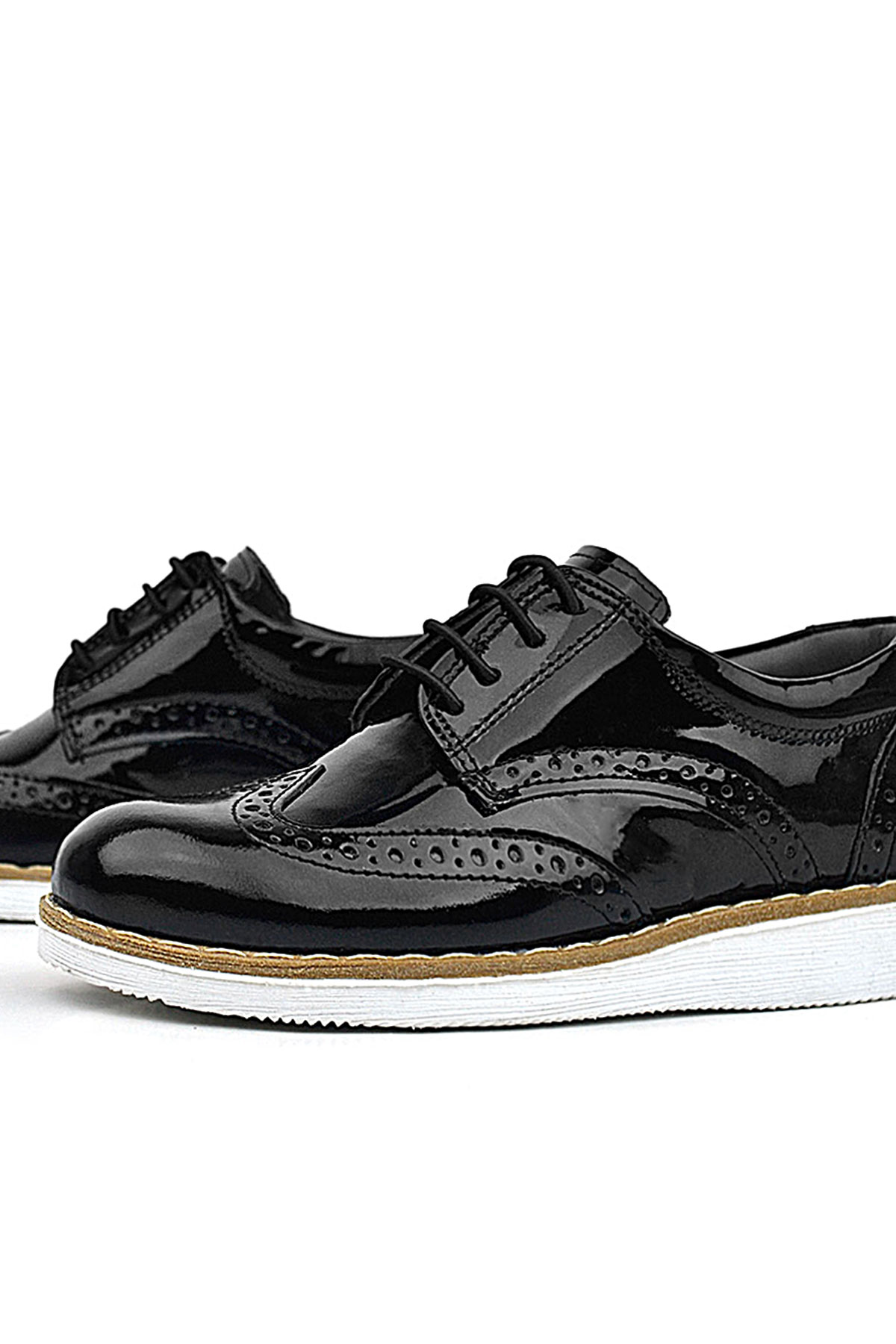 Rakerplus Hidra Siyah Rugan Beyaz Tabanlı Bağcıklı Erkek Çocuk Klasik Ayakkabı