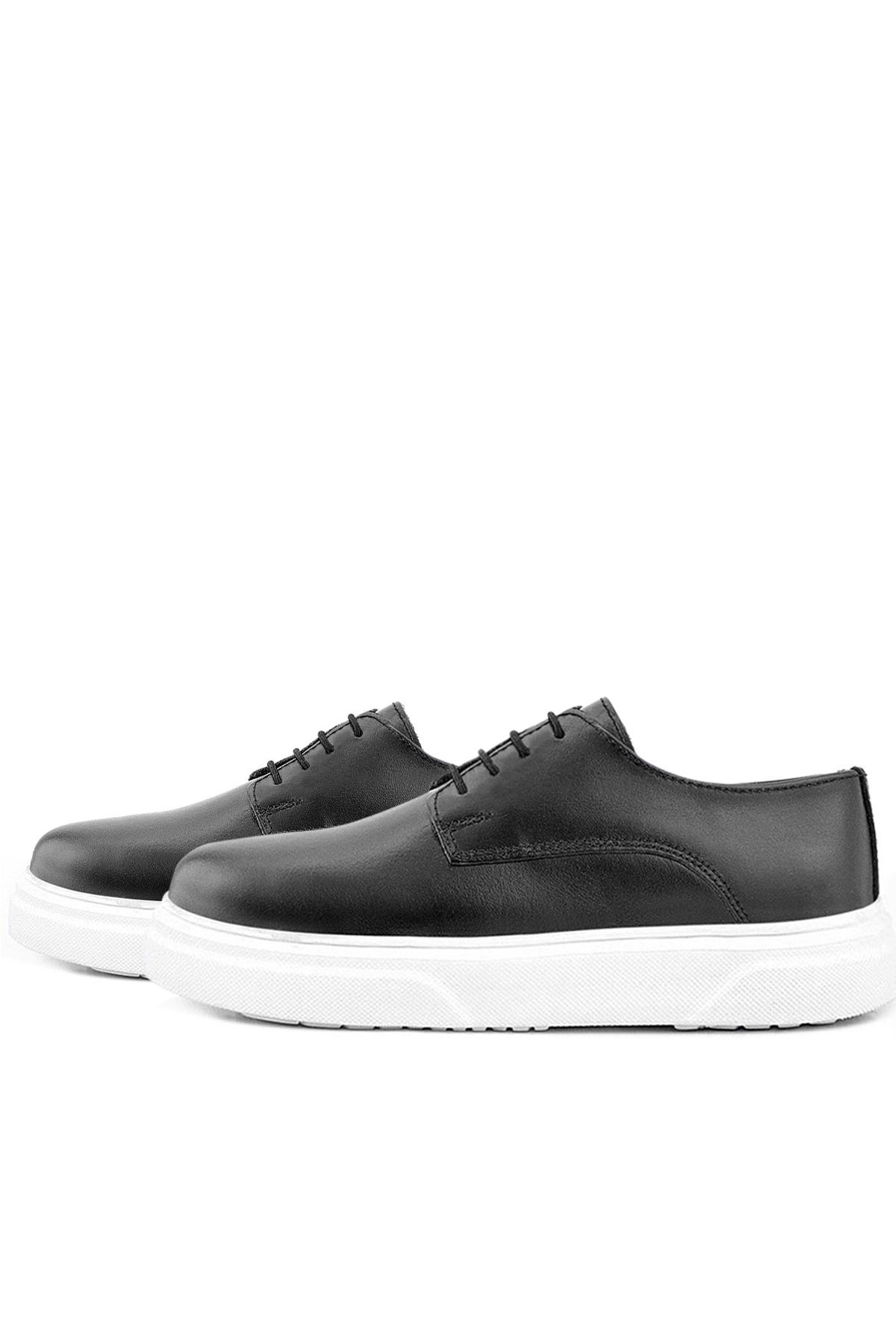 Rakerplus Derby Hakiki Deri Siyah Beyaz Tabanlı Çocuk Klasik Ayakkabı