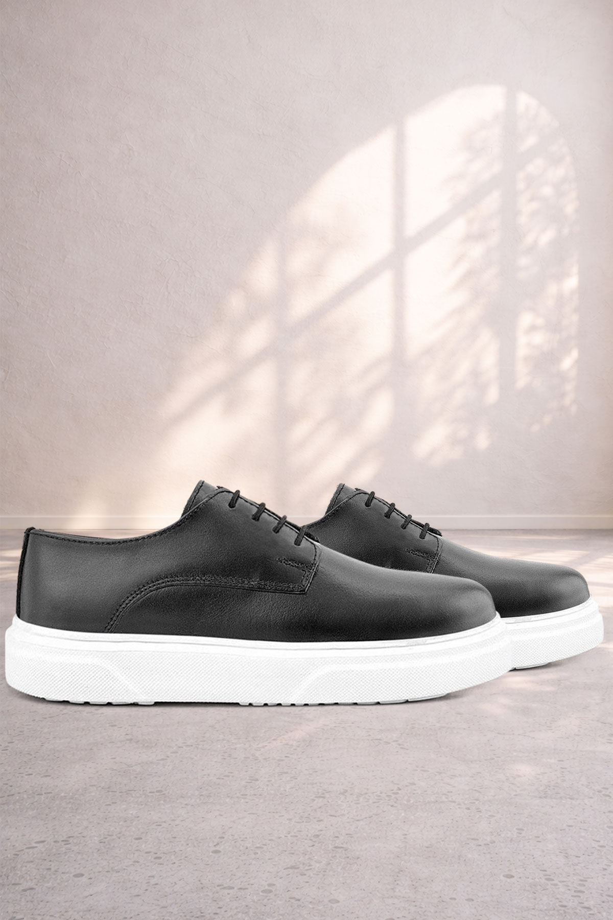 Rakerplus Derby Hakiki Deri Siyah Beyaz Tabanlı Çocuk Klasik Ayakkabı