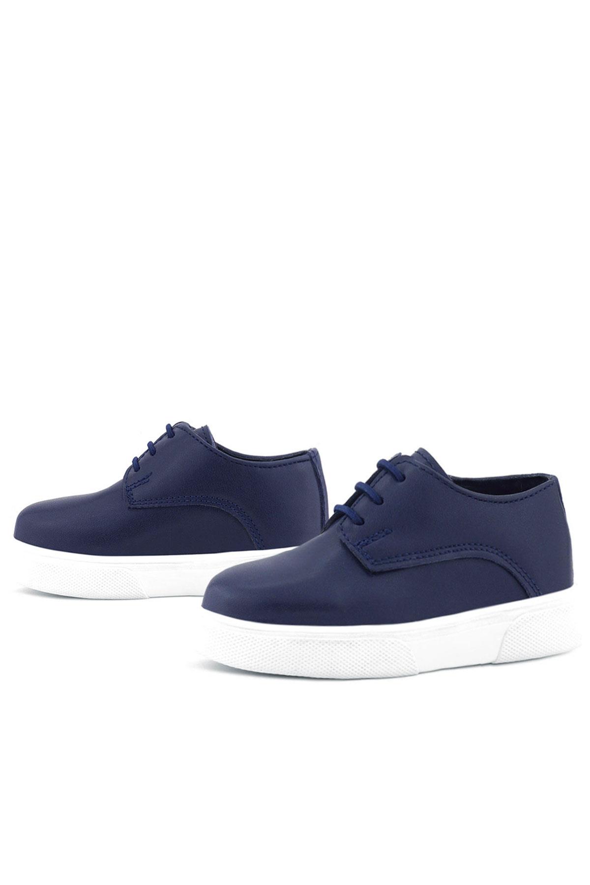 Rakerplus Derby Lacivert Mat Beyaz Taban Çocuk Klasik Ayakkabı