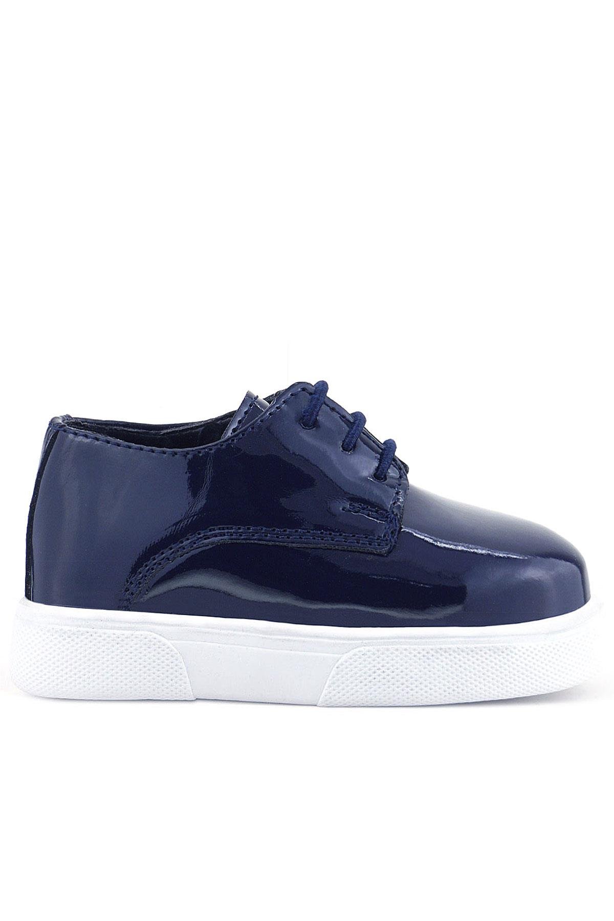 Rakerplus Derby Navy Blue Patient Leather White Sole Kids Classic Shoes