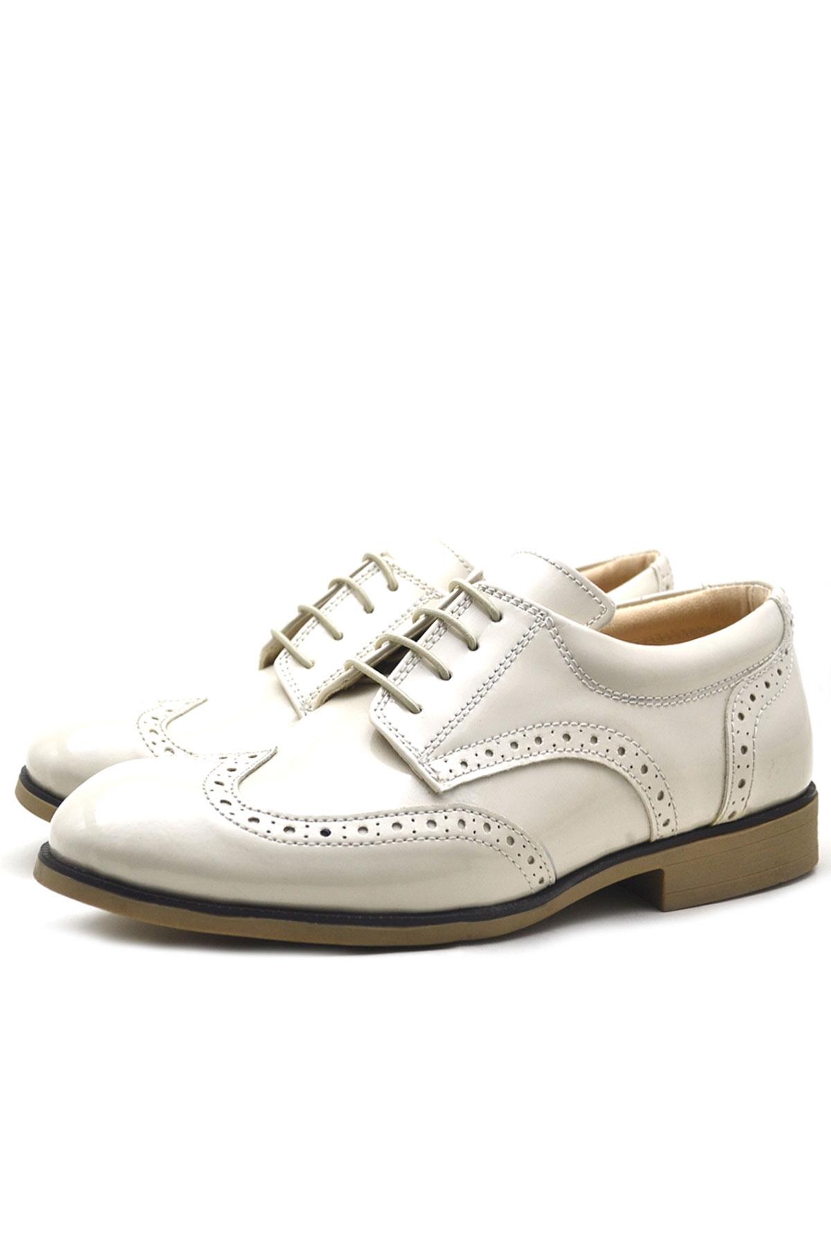Rakerplus Titan Cream Lace up Patent Leather Church Young Men Shoes