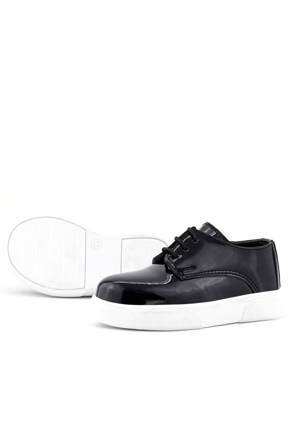 Rakerplus Derby Siyah Rugan Beyaz Taban Çocuk Klasik Ayakkabı