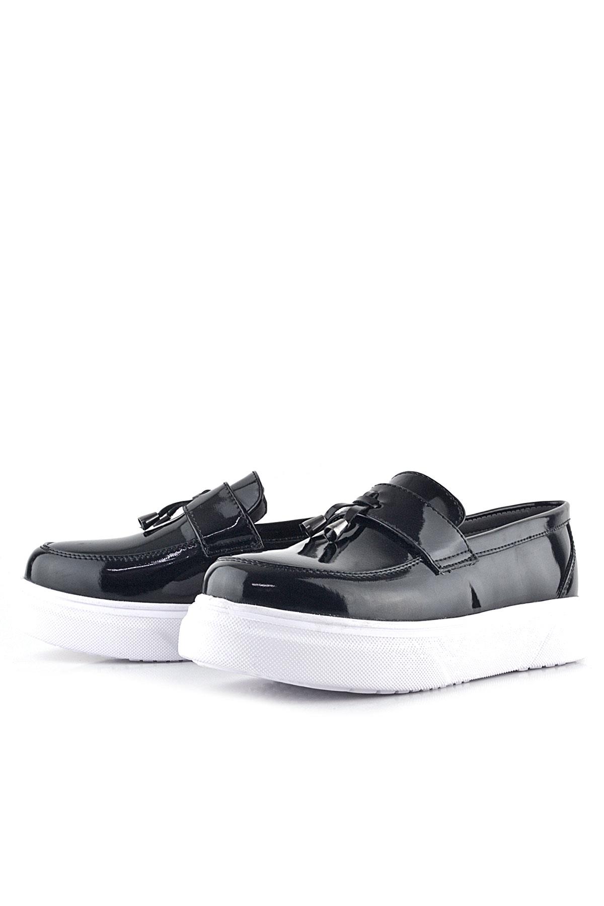 Rakerplus Siyah Rugan Beyaz Taban Loafer Klasik Çocuk Ayakkabısı