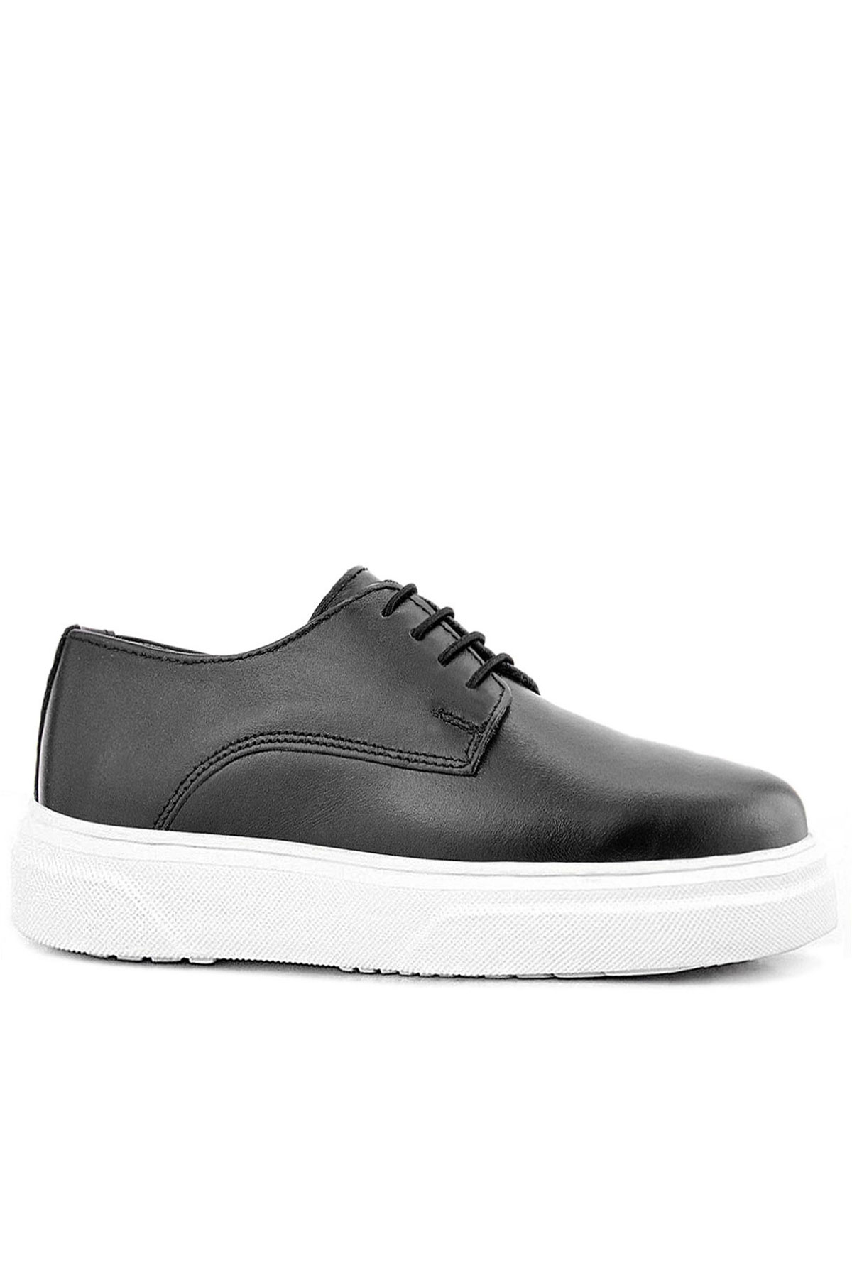 Rakerplus Derby Hakiki Deri Siyah Beyaz Tabanlı Çocuk Klasik Ayakkabı