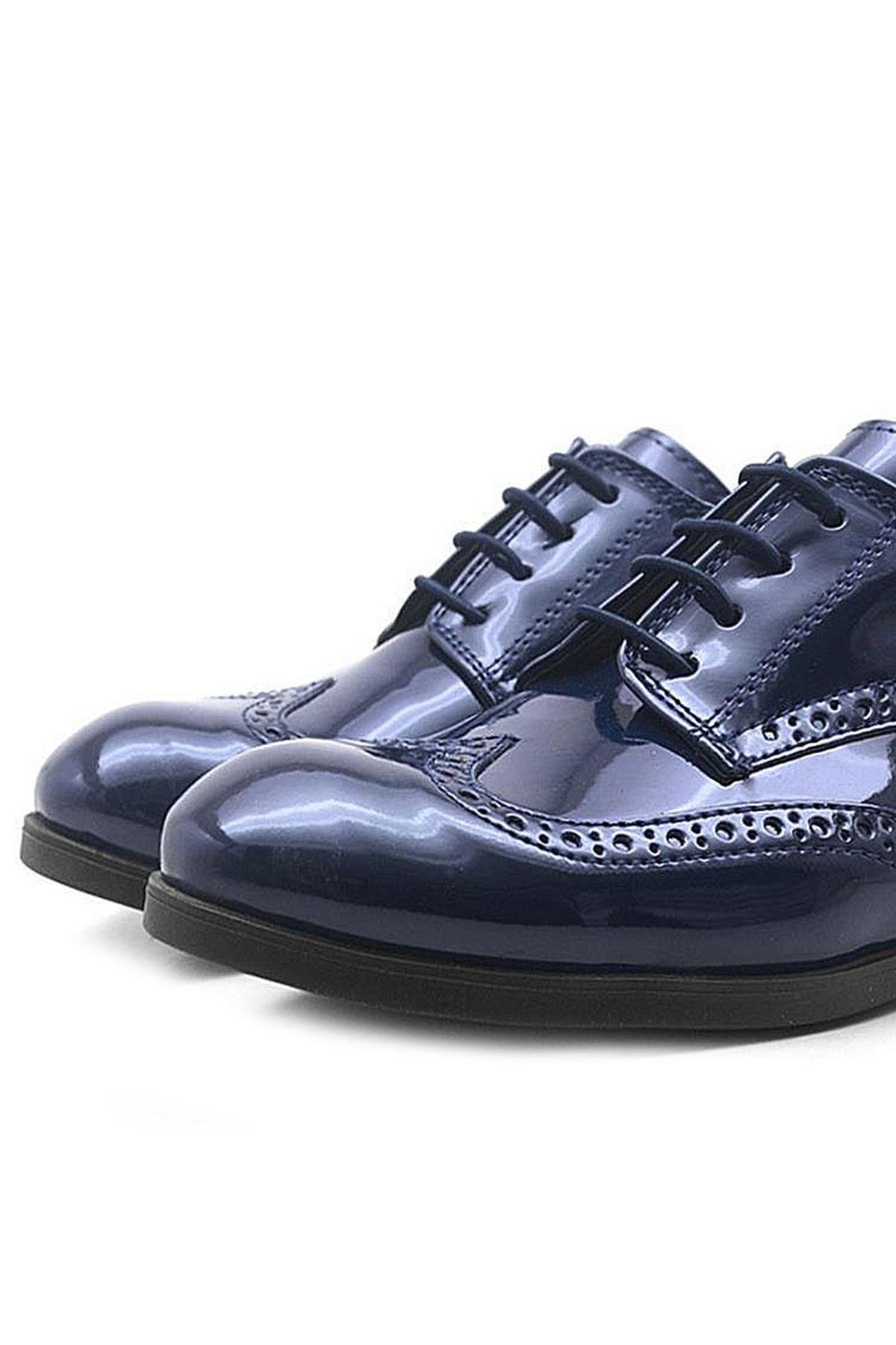 Rakerplus Titan Lacivert Rugan Bağcıklı Klasik Erkek Çocuk Ayakkabı