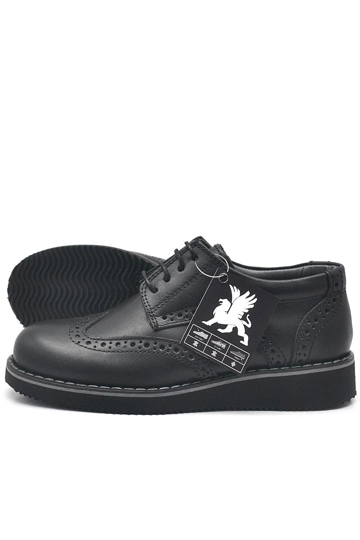 Rakerplus Hakiki Deri Bağcıklı Siyah Erkek Çocuk Klasik Okul Ayakkabı