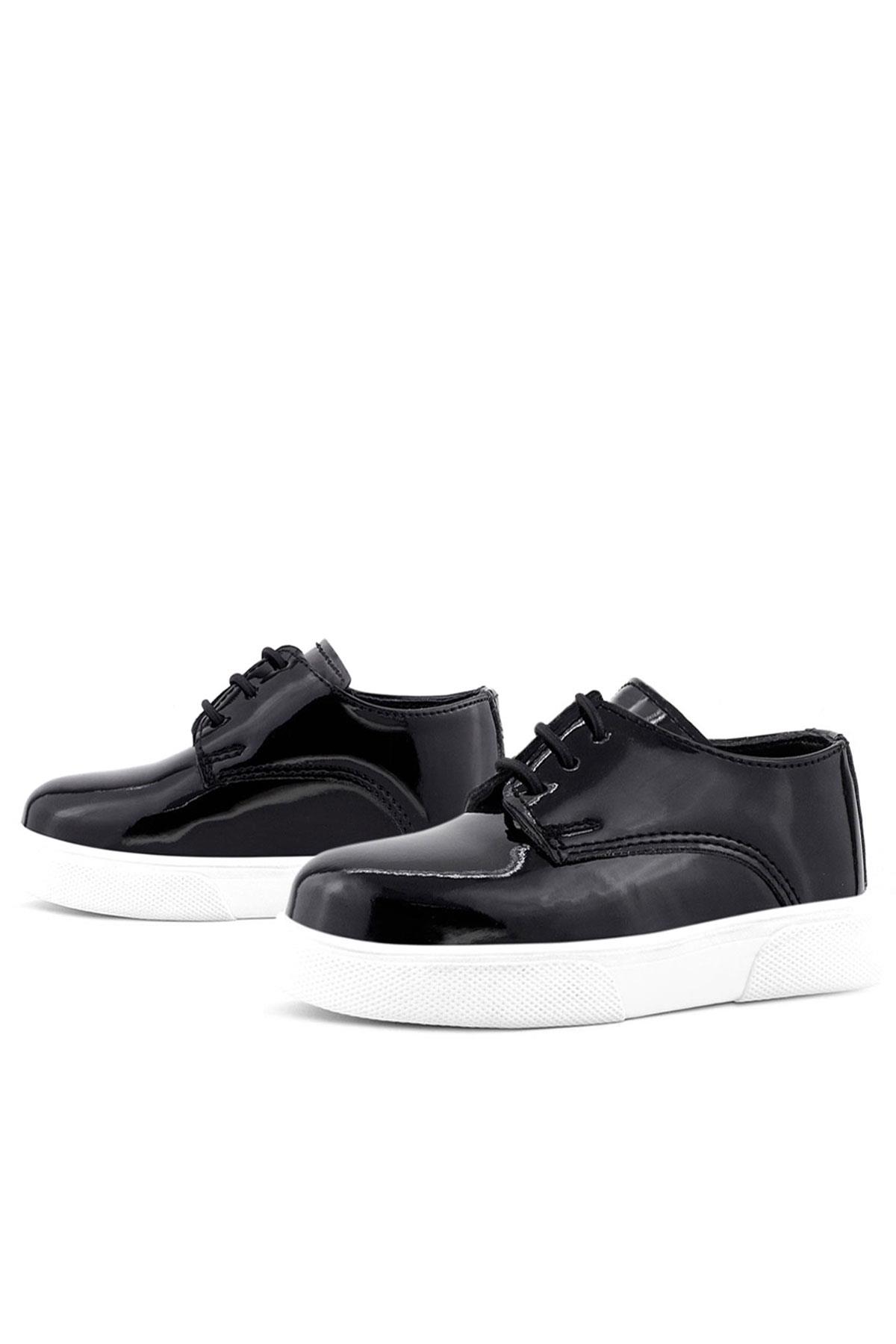 Rakerplus Derby Siyah Rugan Beyaz Taban Çocuk Klasik Ayakkabı