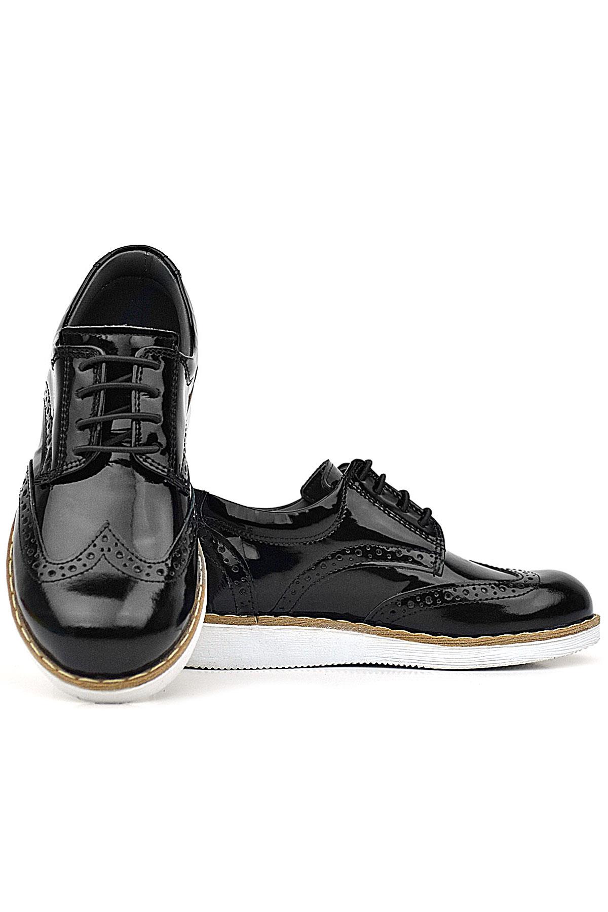 Rakerplus Hidra Siyah Rugan Beyaz Tabanlı Bağcıklı Erkek Çocuk Klasik Ayakkabı