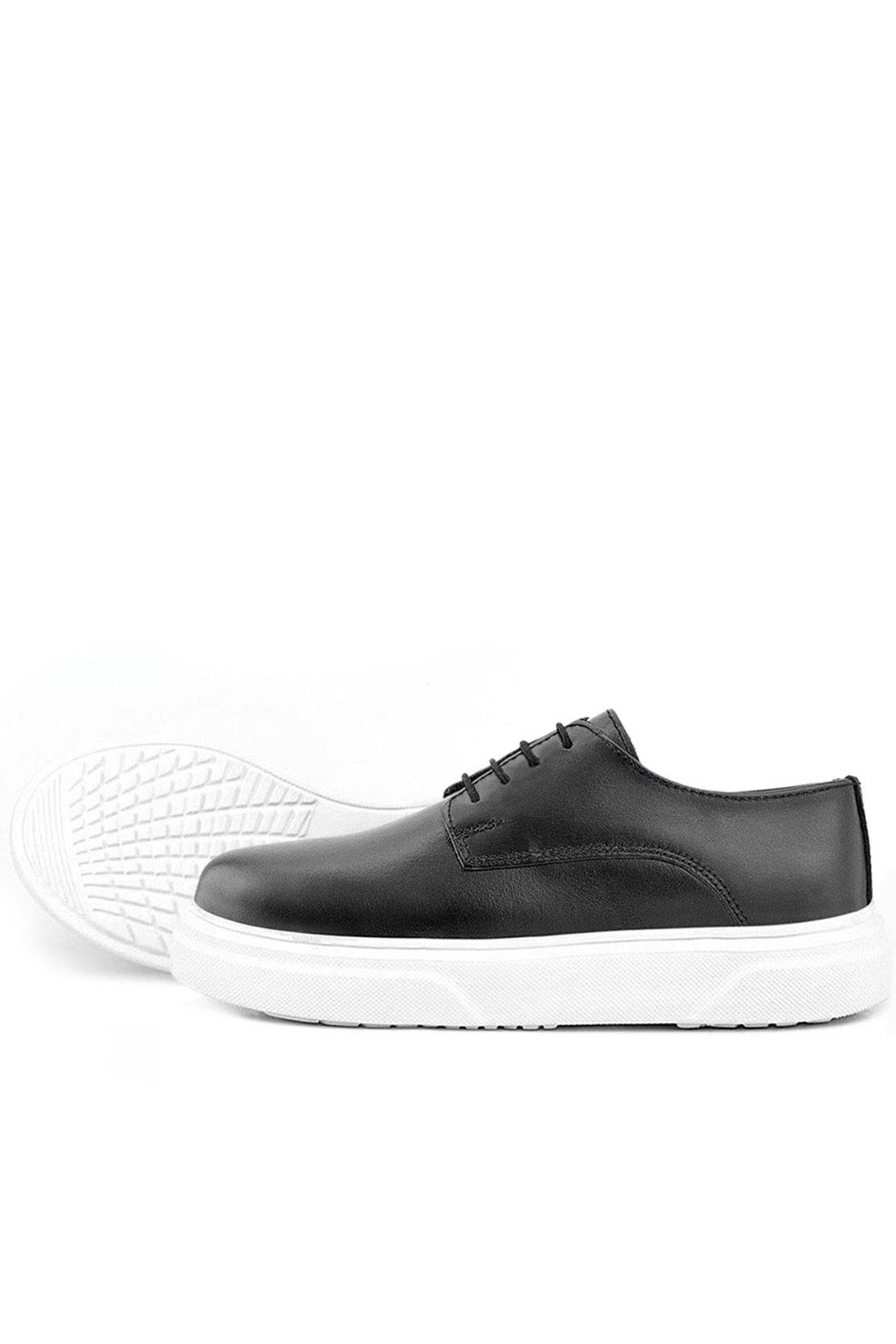 Rakerplus Derby Hakiki Deri Siyah Beyaz Tabanlı Çocuk Klasik Ayakkabı