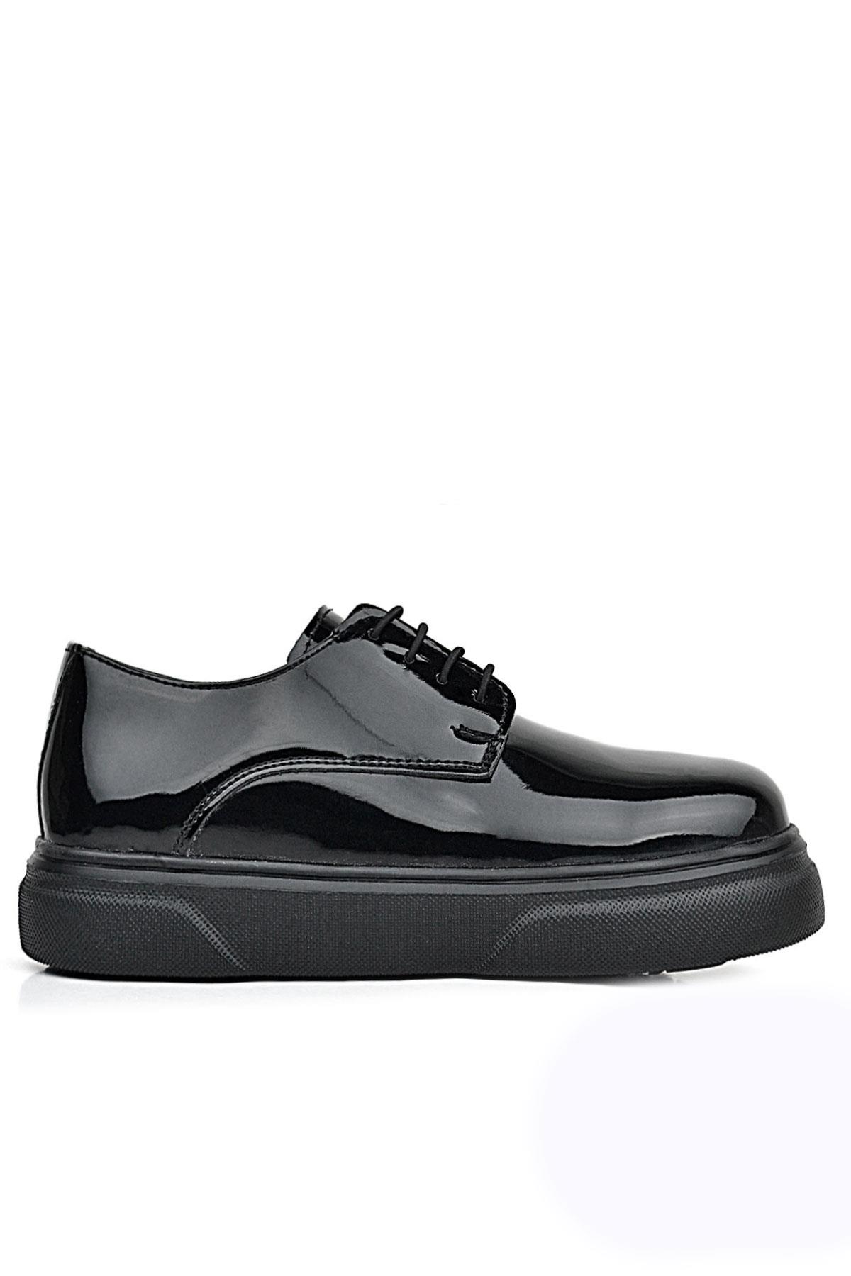 Rakerplus Derby Hakiki Deri Siyah Rugan Siyah Taban Çocuk Klasik Ayakkabı