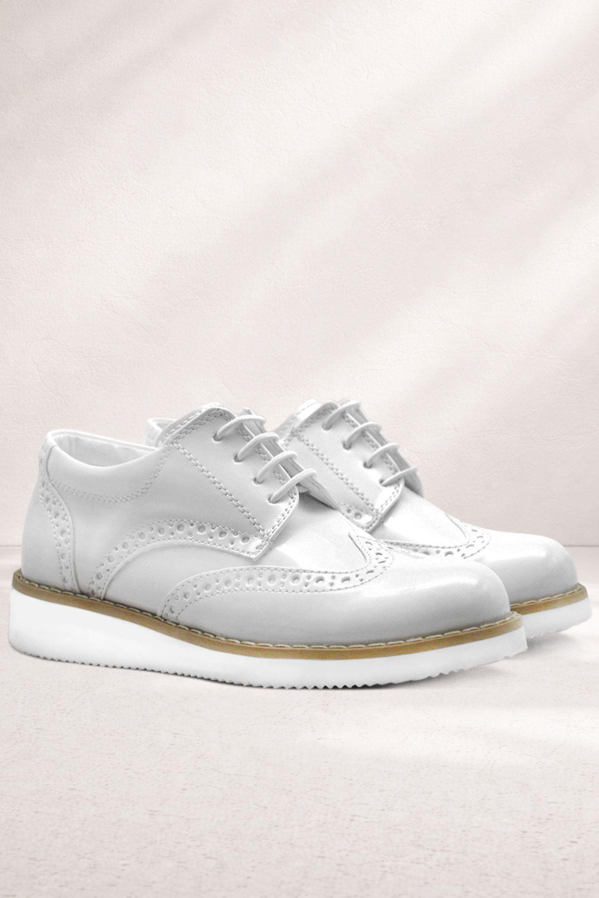 Rakerplus Hidra Beyaz Rugan Bağcıklı Erkek Çocuk Ayakkabı