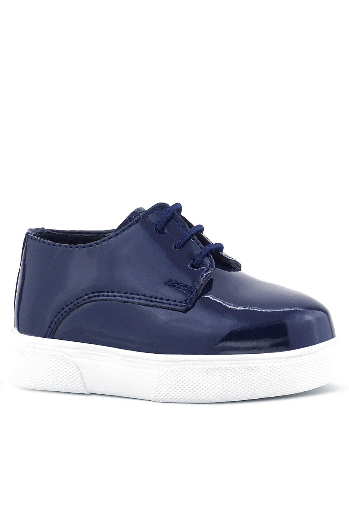 Rakerplus Derby Navy Blue Patient Leather White Sole Kids Classic Shoes