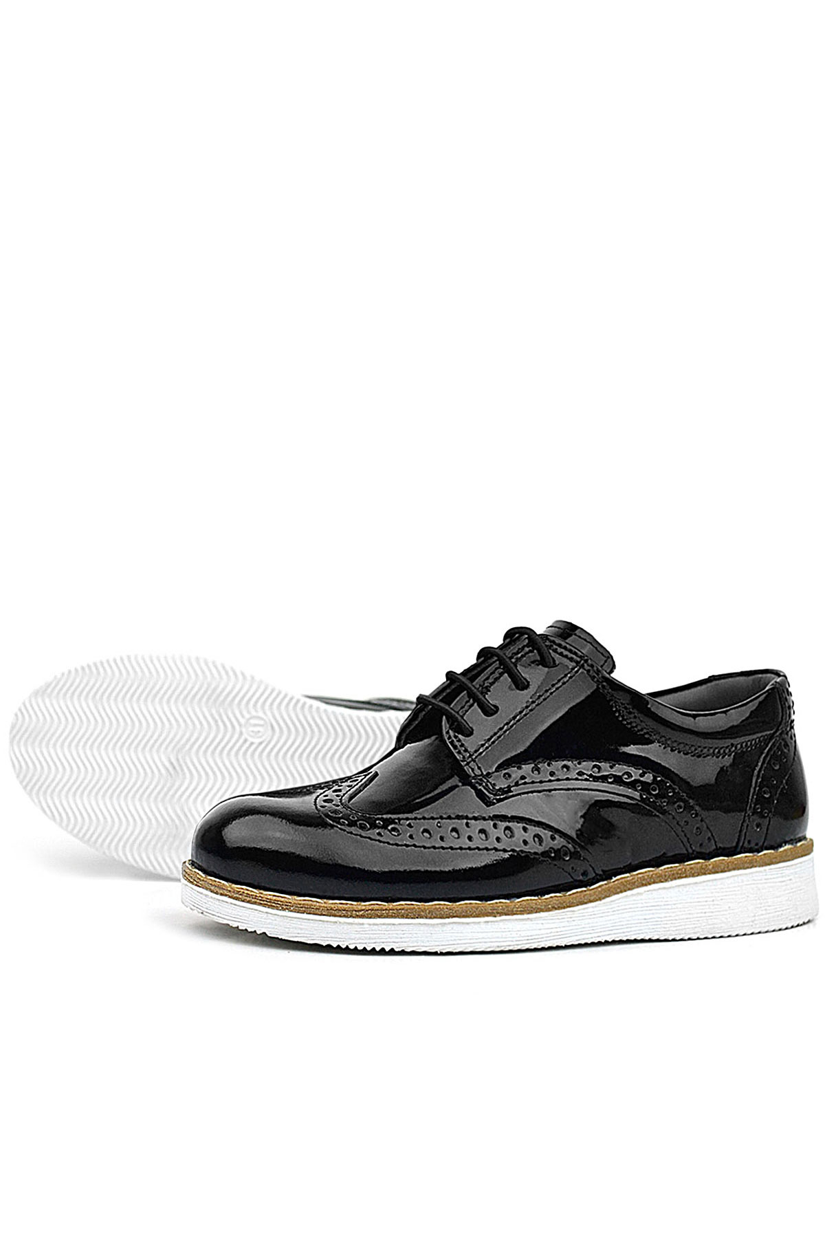 Rakerplus Hidra Siyah Rugan Beyaz Tabanlı Bağcıklı Erkek Çocuk Klasik Ayakkabı