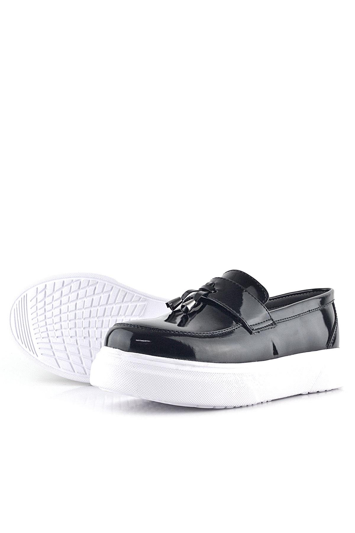 Rakerplus Siyah Rugan Beyaz Taban Loafer Klasik Çocuk Ayakkabısı