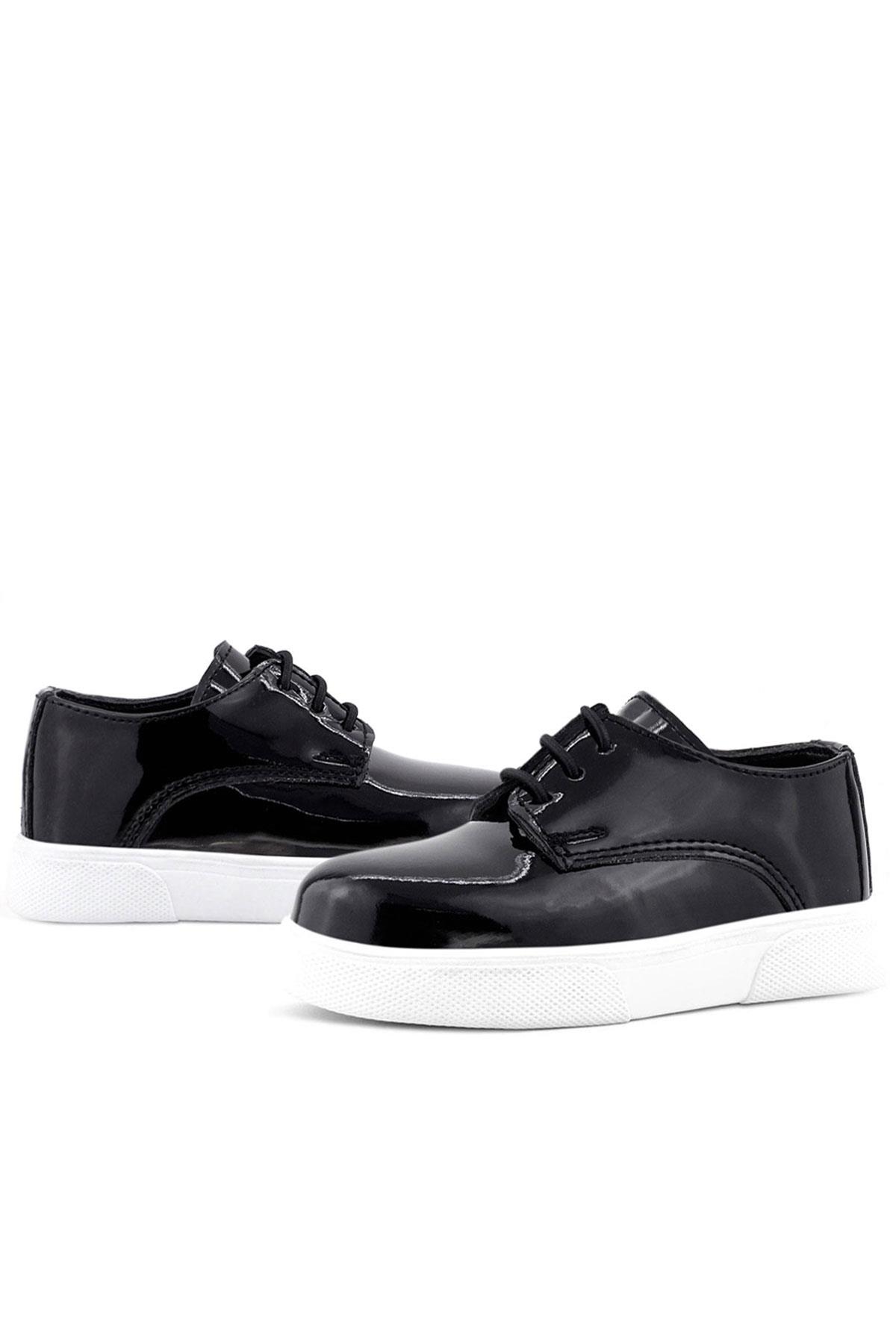 Rakerplus Derby Siyah Rugan Beyaz Taban Çocuk Klasik Ayakkabı